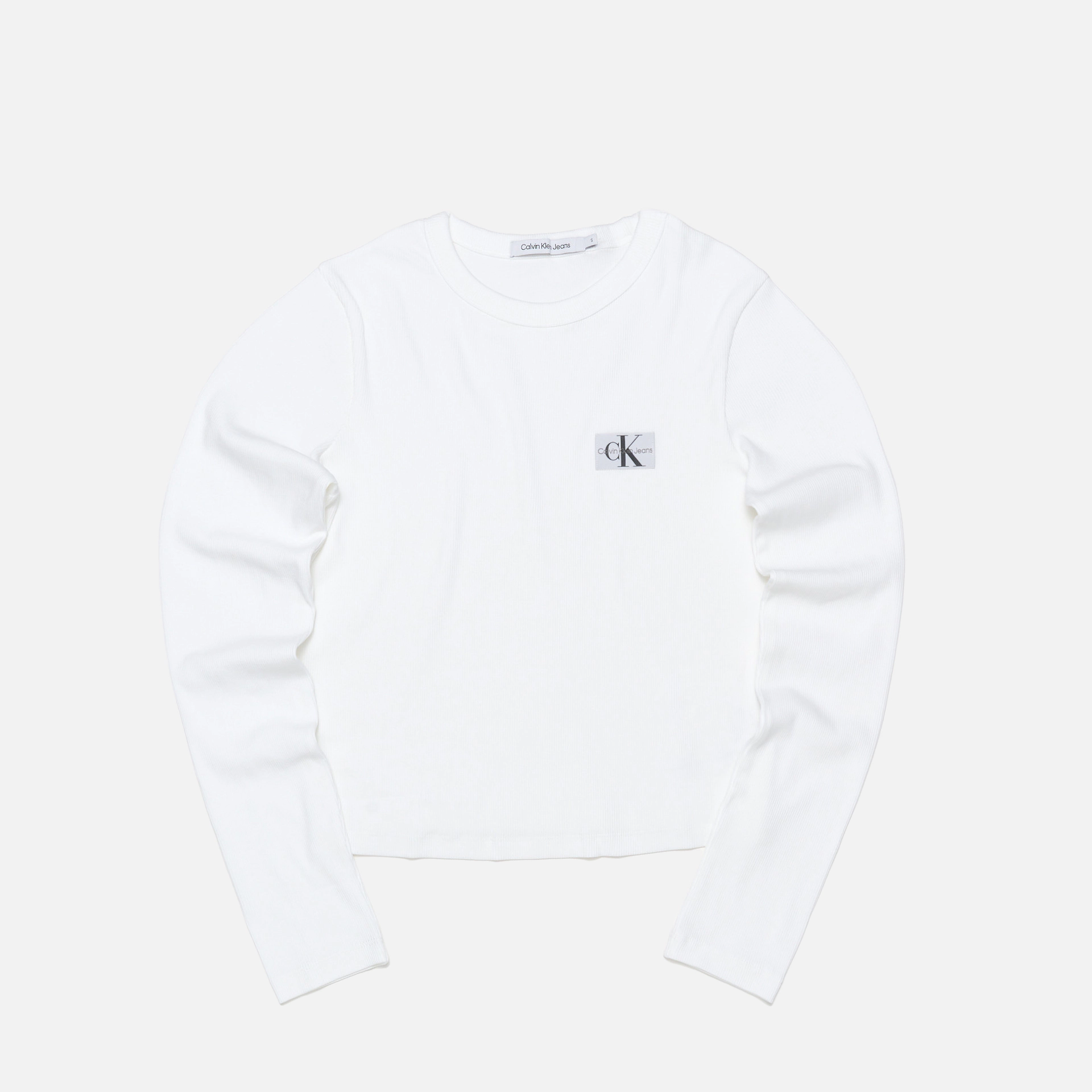 Calvin Klein Woven Label Rib Long Sleeve Bright White