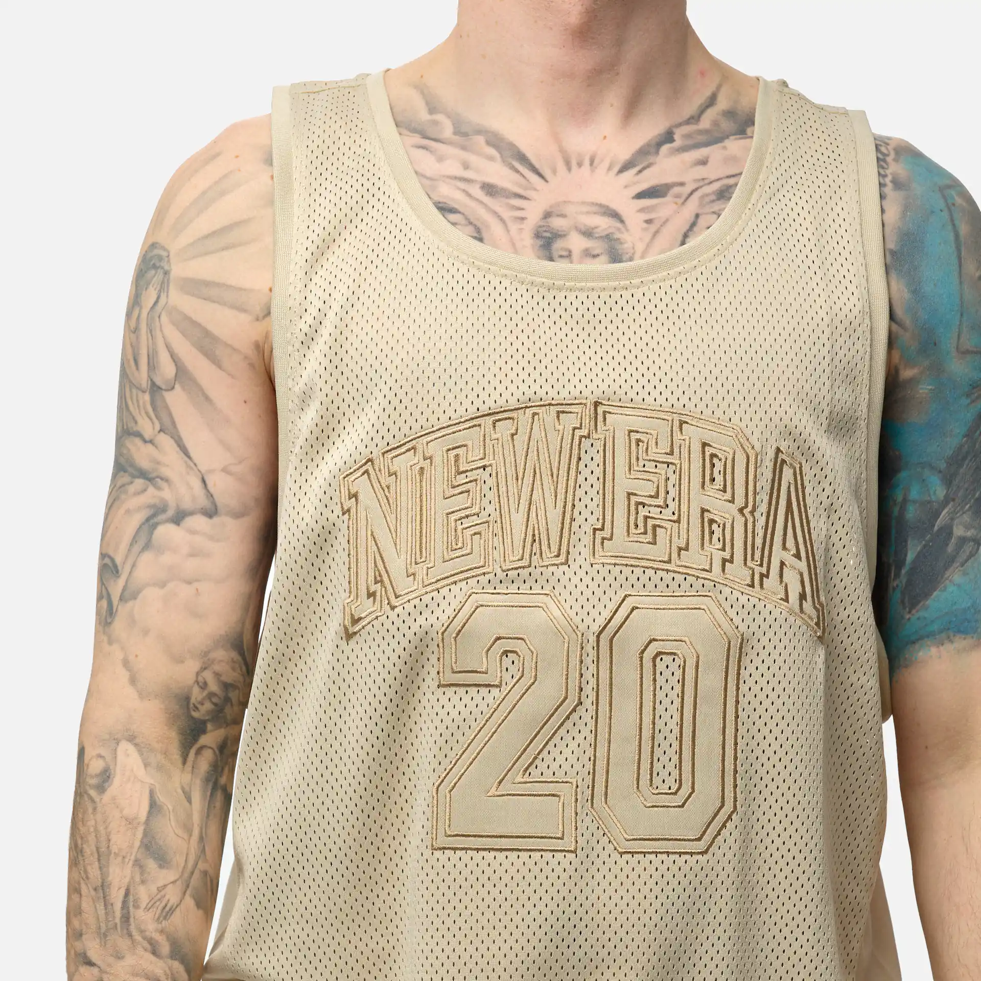 New Era Arch Logo Mesh Tank Top Stone