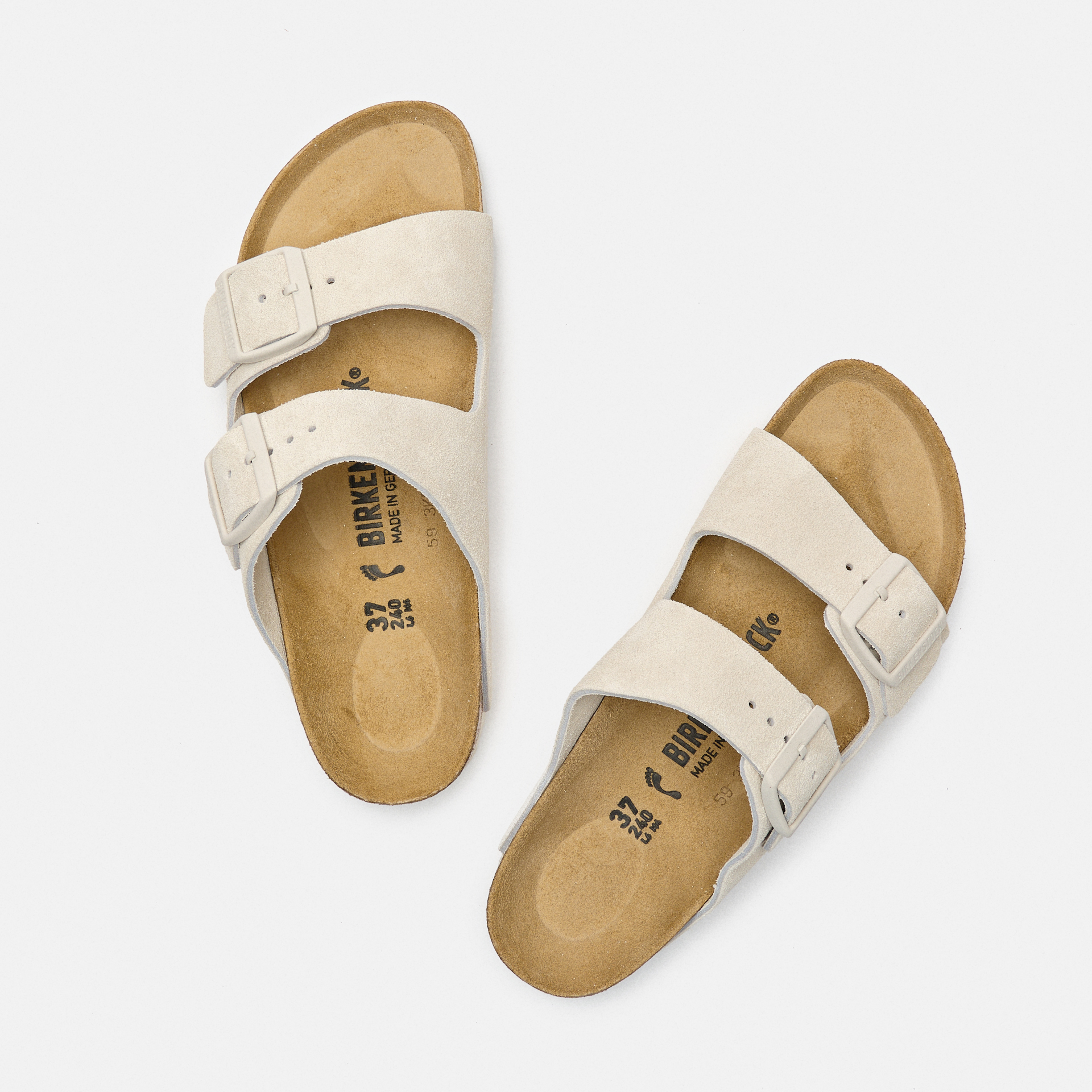 Birkenstock Arizona Suede Leather Sandals Antique White