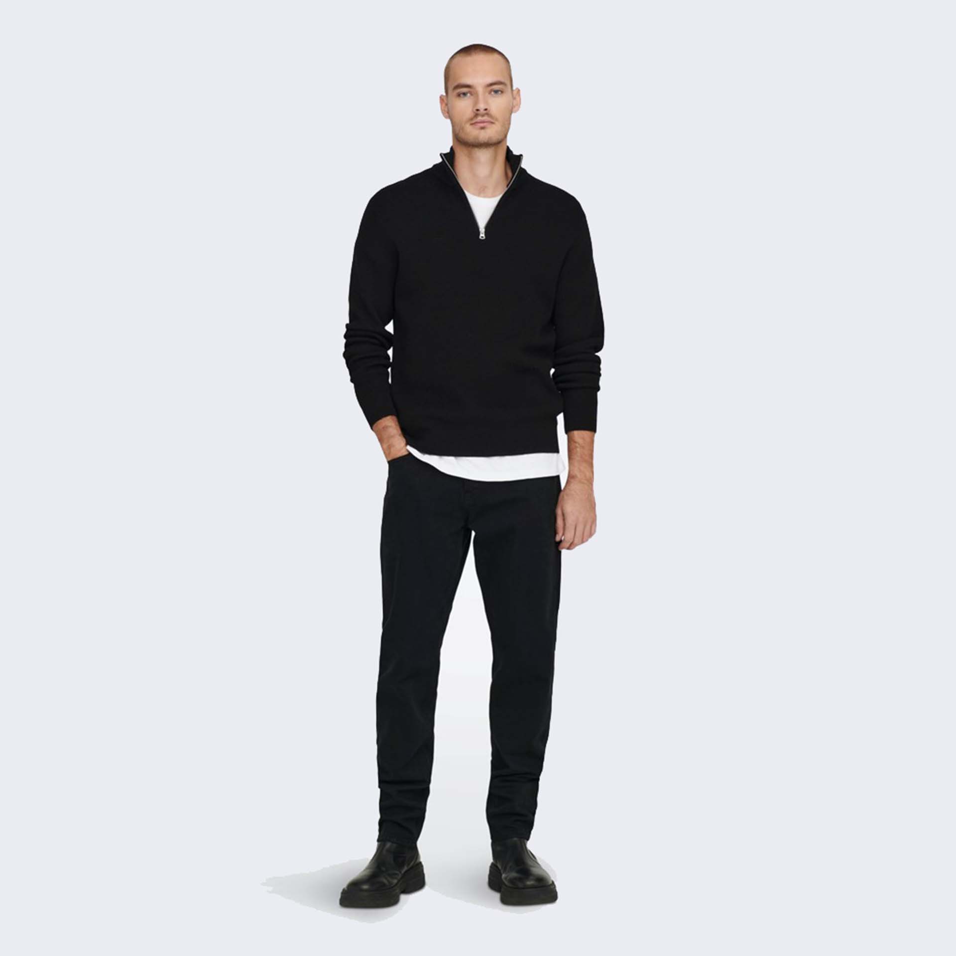 Only & Sons onsPhil REG 12 Cotton Half Zip Pullover Black