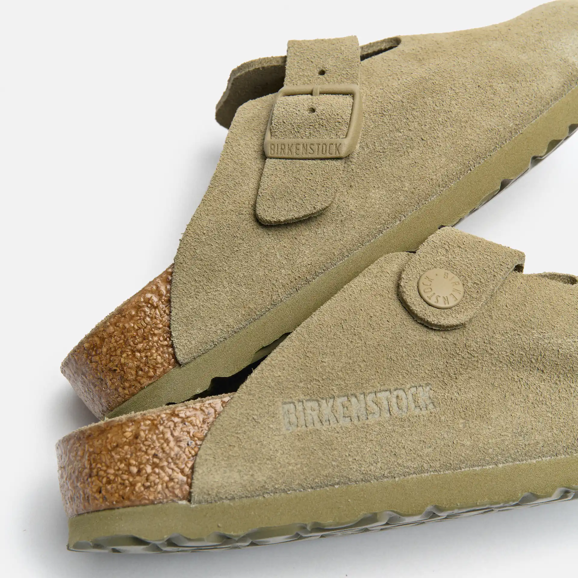 Birkenstock Women Boston Suede Leather Sandals Narrow Faded Khaki