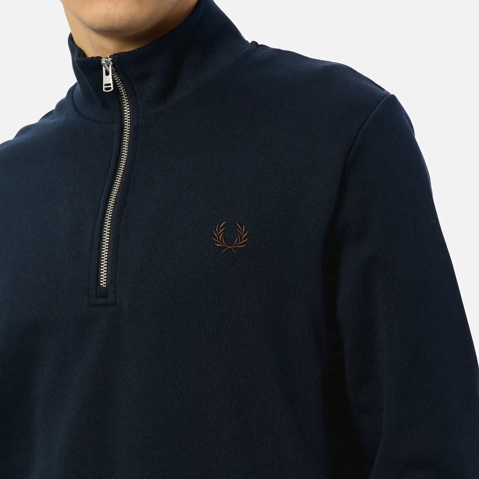 Fred Perry Half Zip Sweatshirt Navy/Laurel Wreath Green/Brick