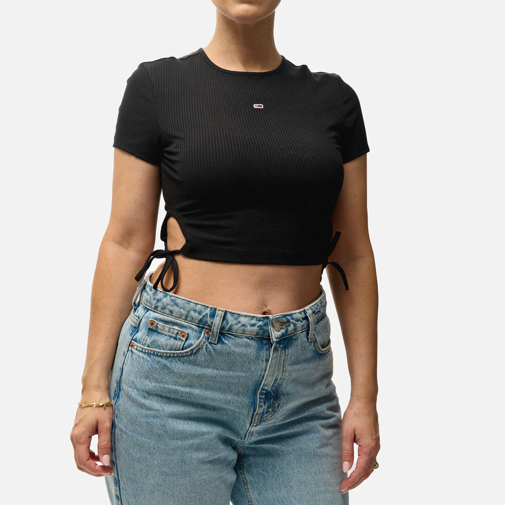 Tommy Jeans Crop Top Gatherings Rib Top Black