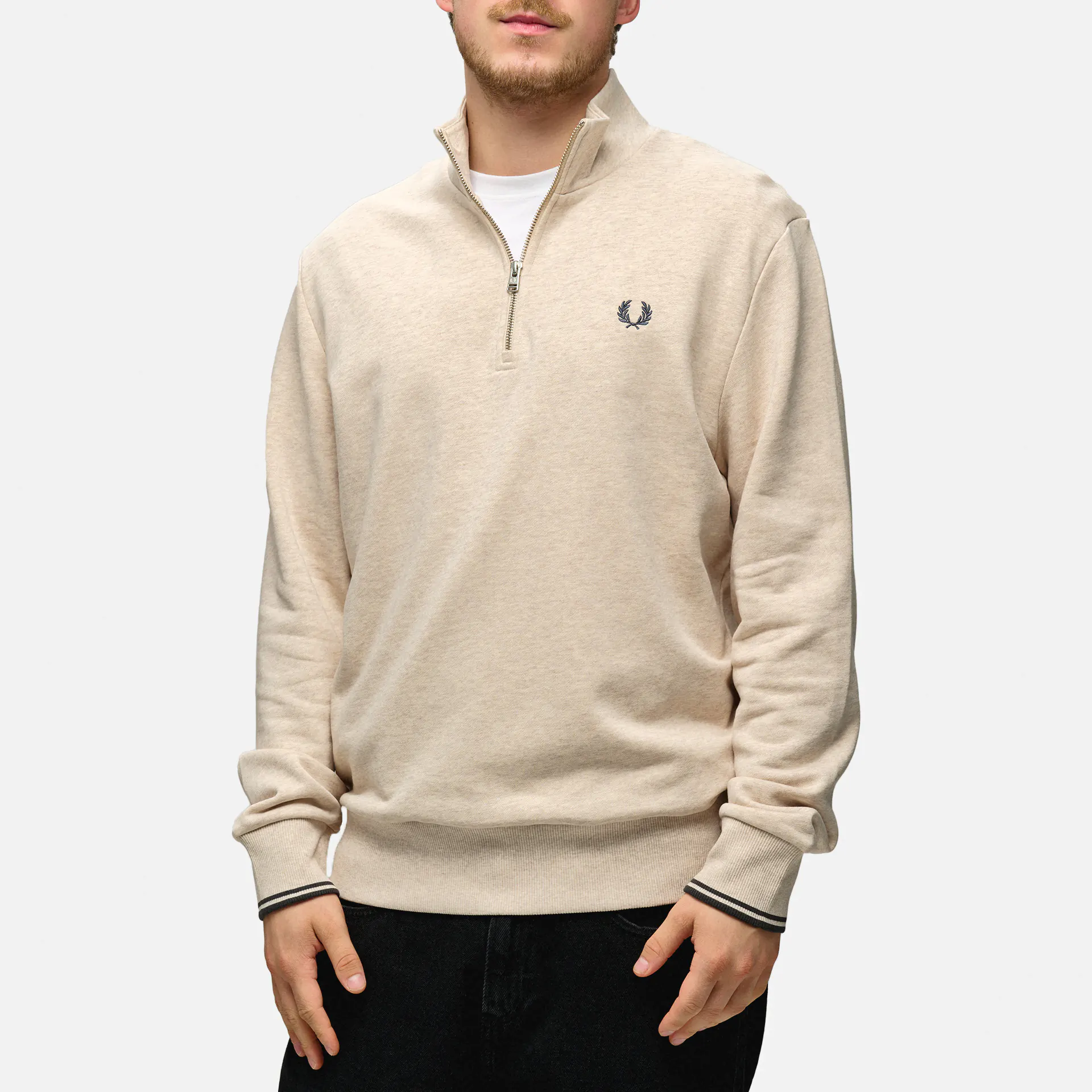 Fred Perry Half Zip Sweatshirt Porridge Marl/Anchor Grey