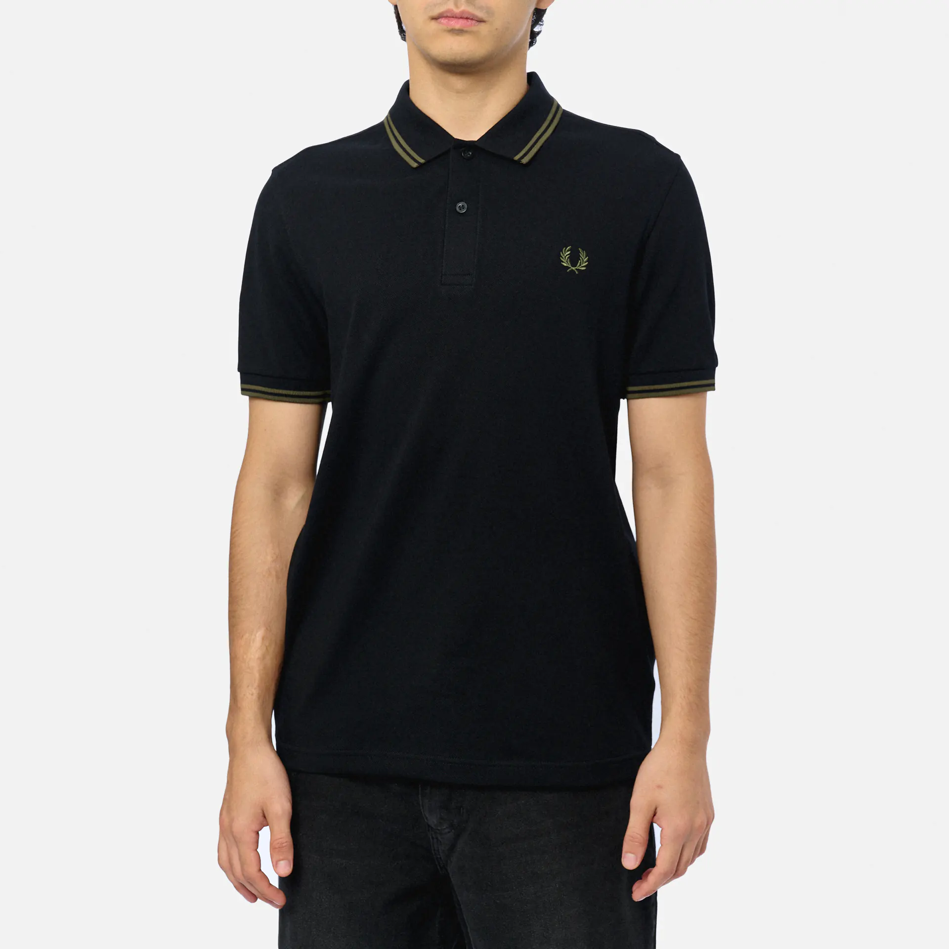 Fred Perry Twin Tipped Polo Shirt Black/Laurel Wreath Green