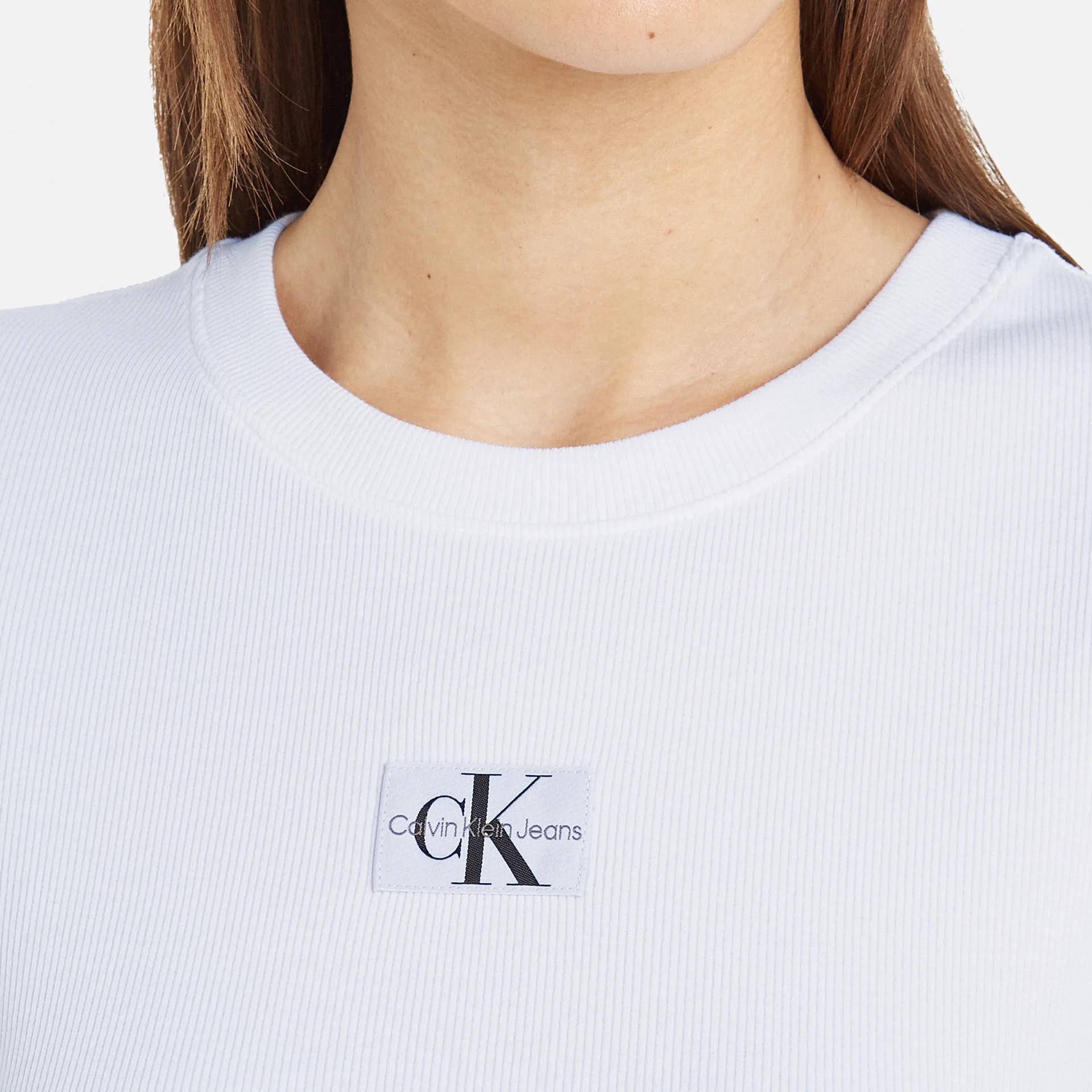 Calvin Klein Jeans Woven Label Rib Slim T-Shirt Bright White