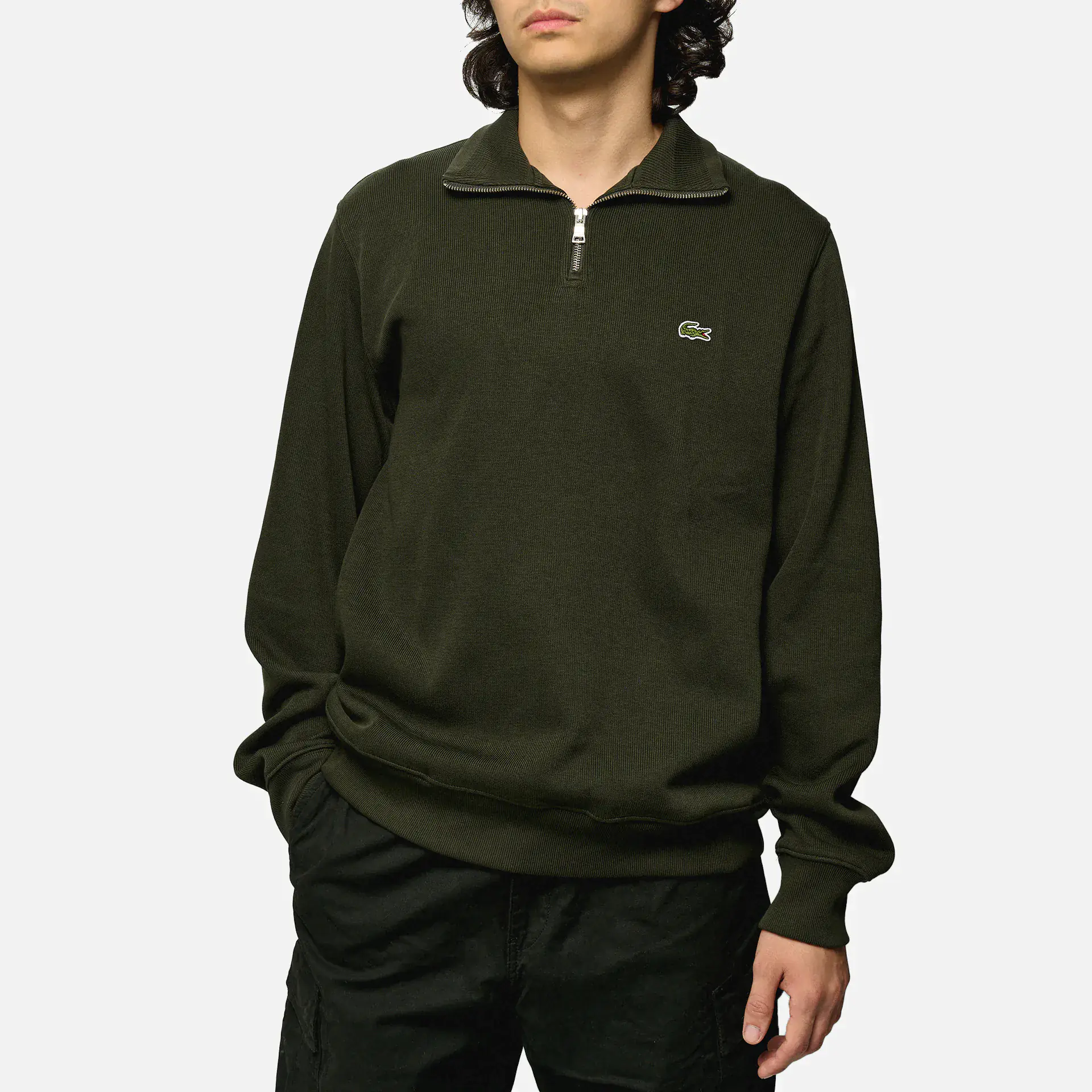 Lacoste Stand-Up Collar Cotton Half-Zip Pullover Sapwood