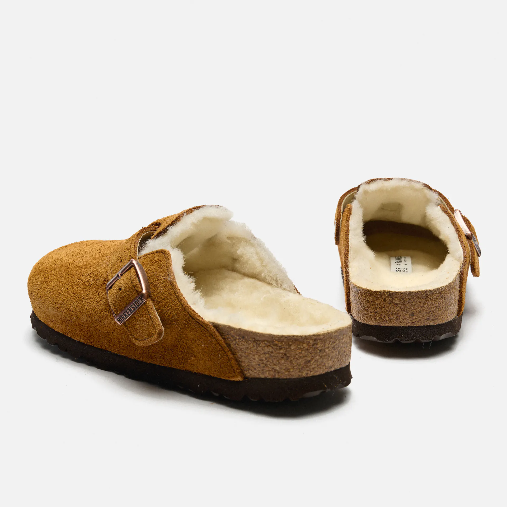 Birkenstock Boston Narrow Shearling Suede Leather/Fur Sandals Mink