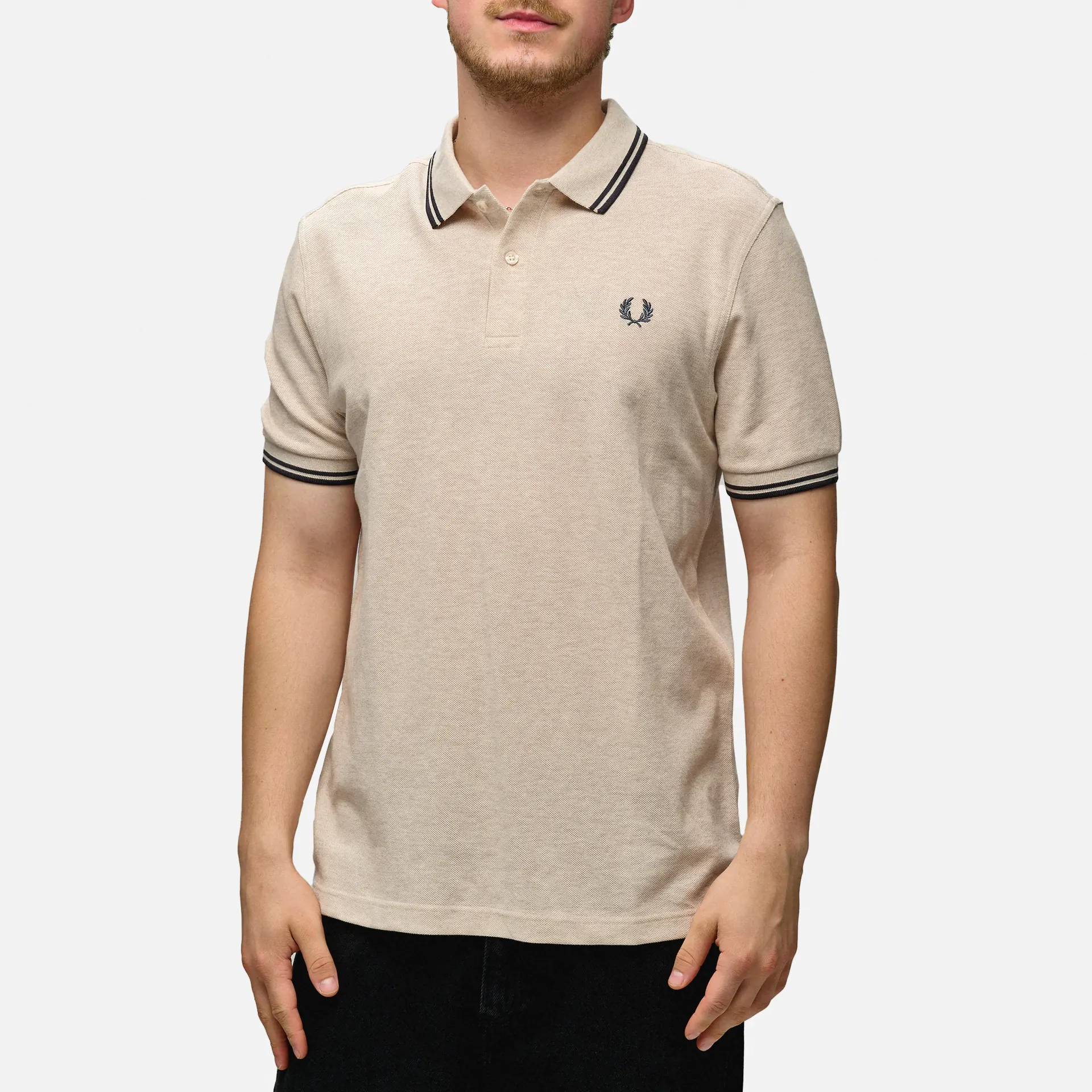 Fred Perry Twin Tipped Polo Shirt Porridge Marl/Anchor Grey