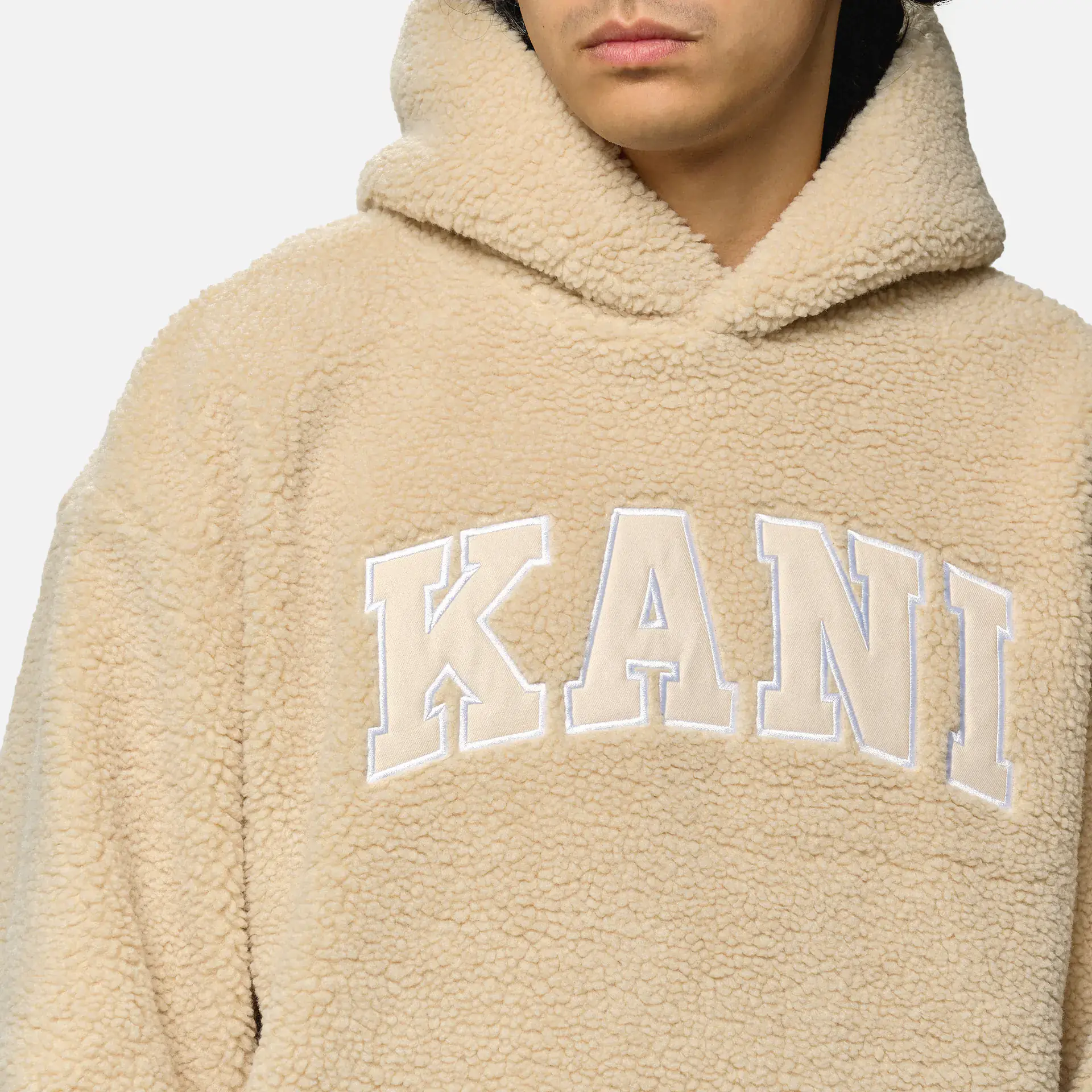 Karl Kani Serif Teddy Hoodie Light Sand