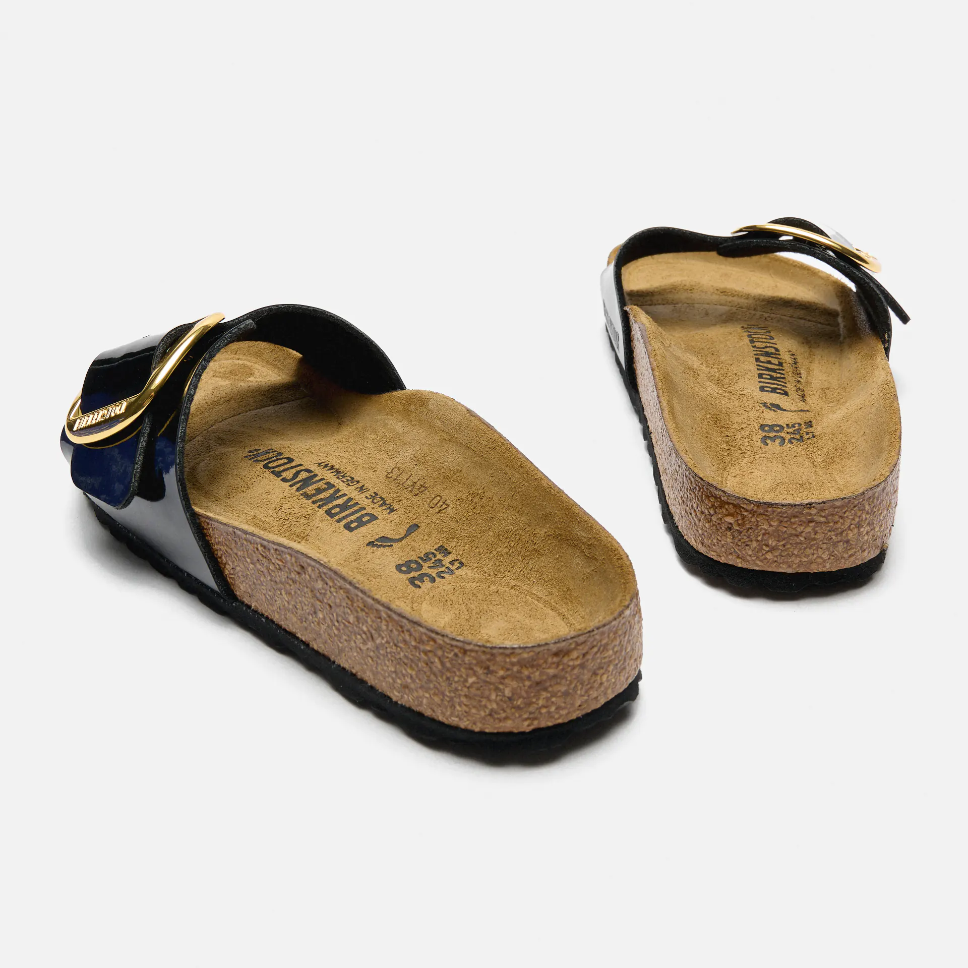 Birkenstock Madrid Big Buckle Birko-Flor Sandals Patent Black Gold