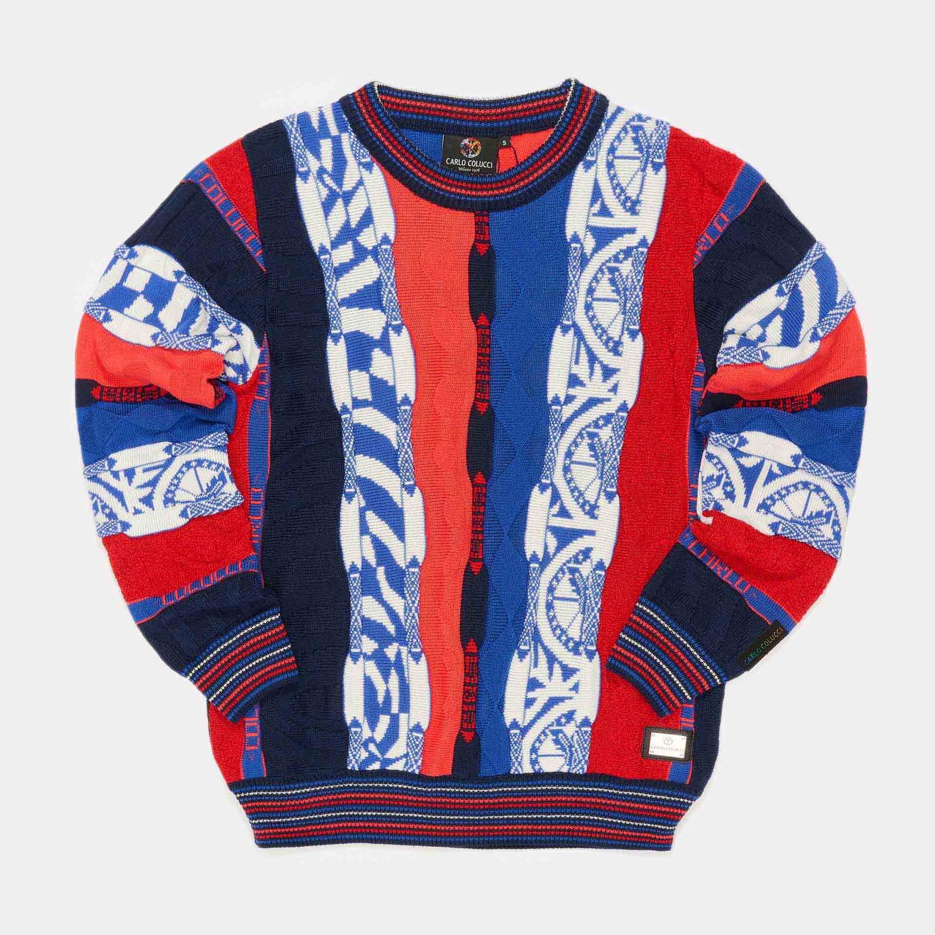 Carlo Colucci Roundneck Knit Sweater Navy/Red