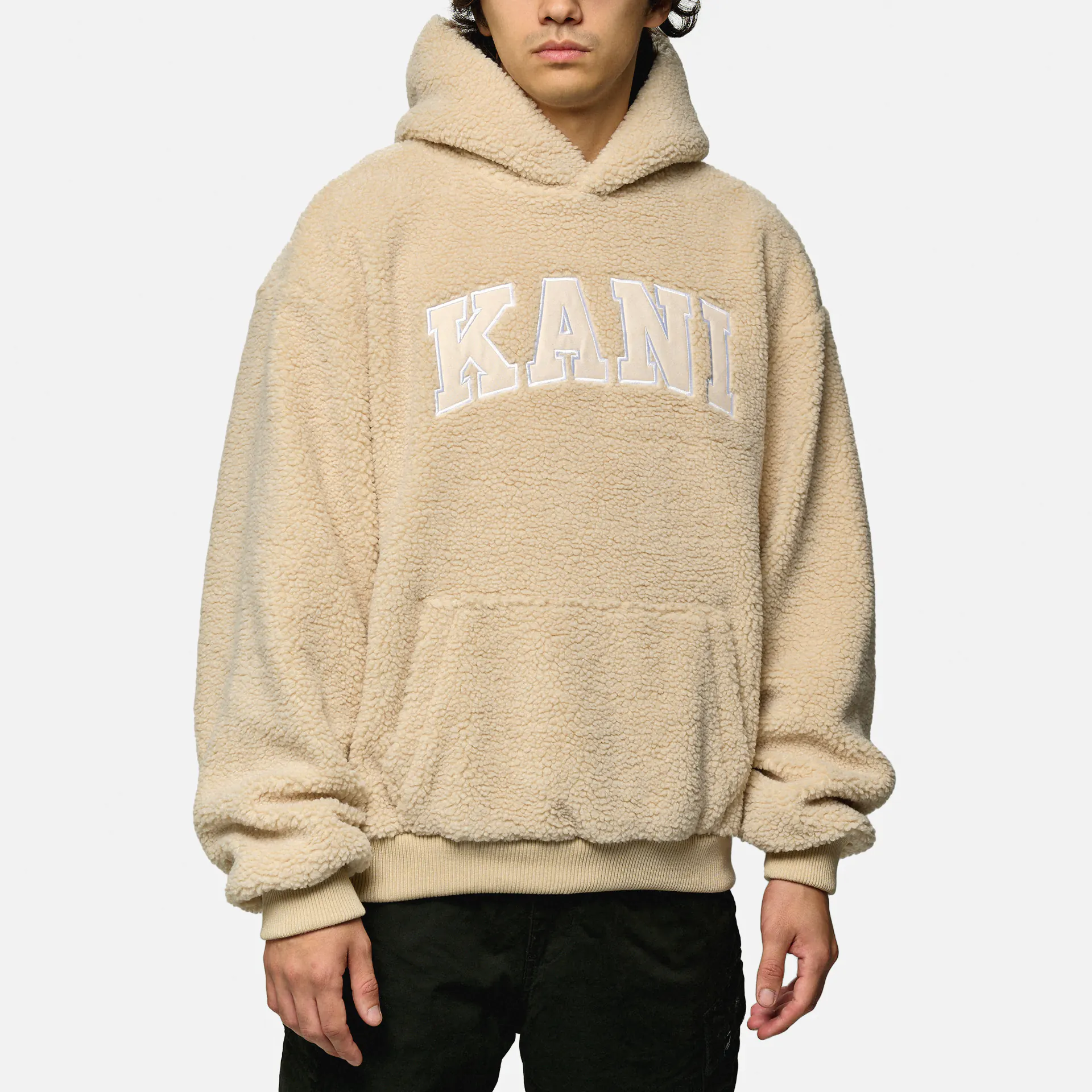 Karl Kani Serif Teddy Hoodie Light Sand