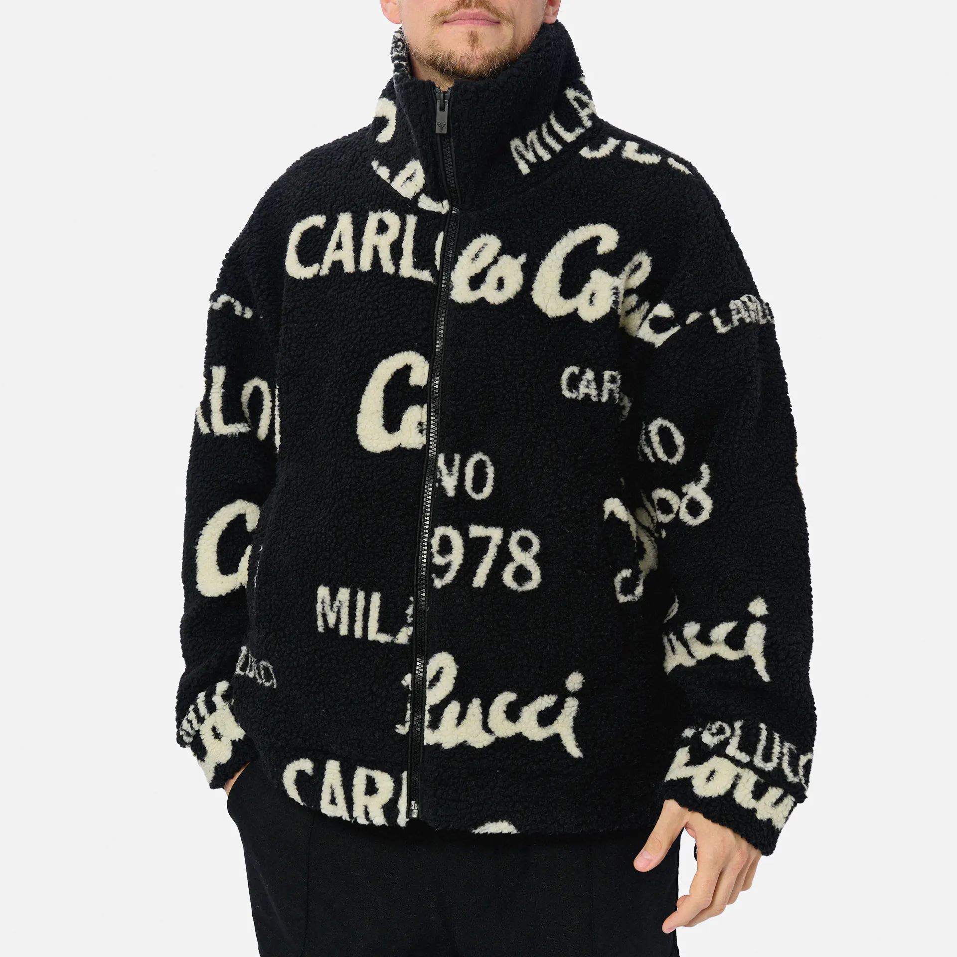 Carlo Colucci Allover Fleece Jacket Black/White