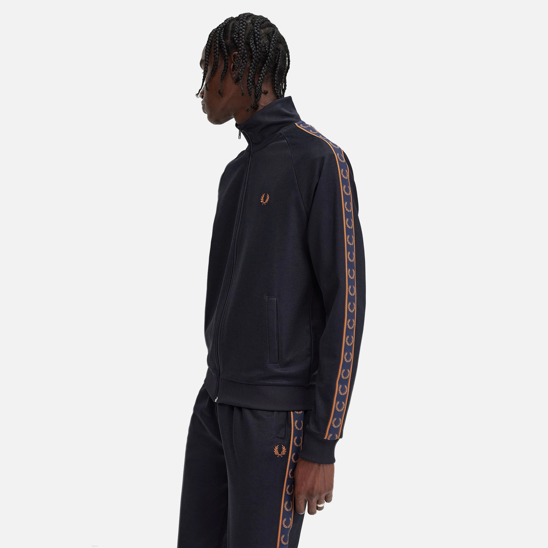 Fred Perry Contrast Taped Track Jacket Navy Nut Flakes