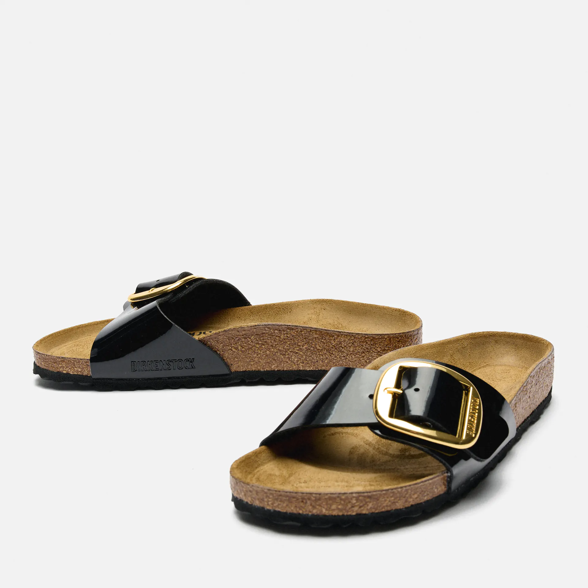 Birkenstock Madrid Big Buckle Birko-Flor Sandals Patent Black Gold