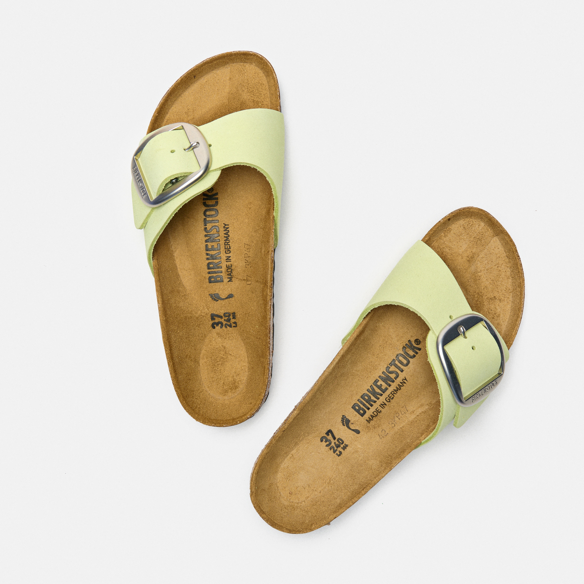 Birkenstock Madrid Big Buckle Nubuck Leather Sandals Narrow Faded Lime