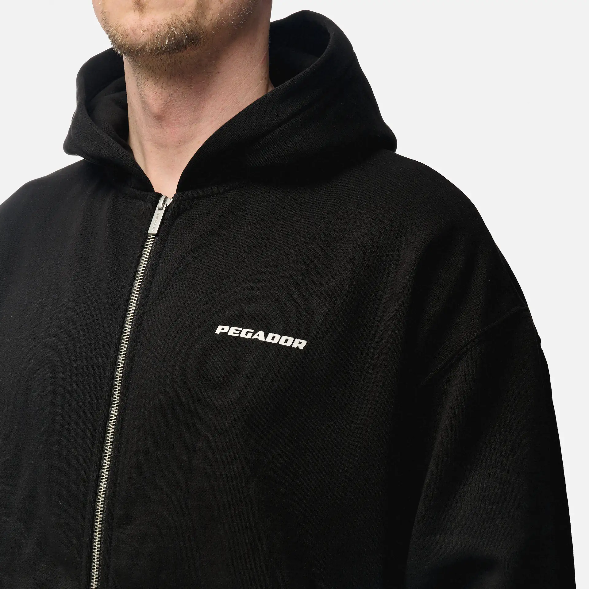 PEGADOR Colne Logo Oversized Sweat Jacket Washed Black