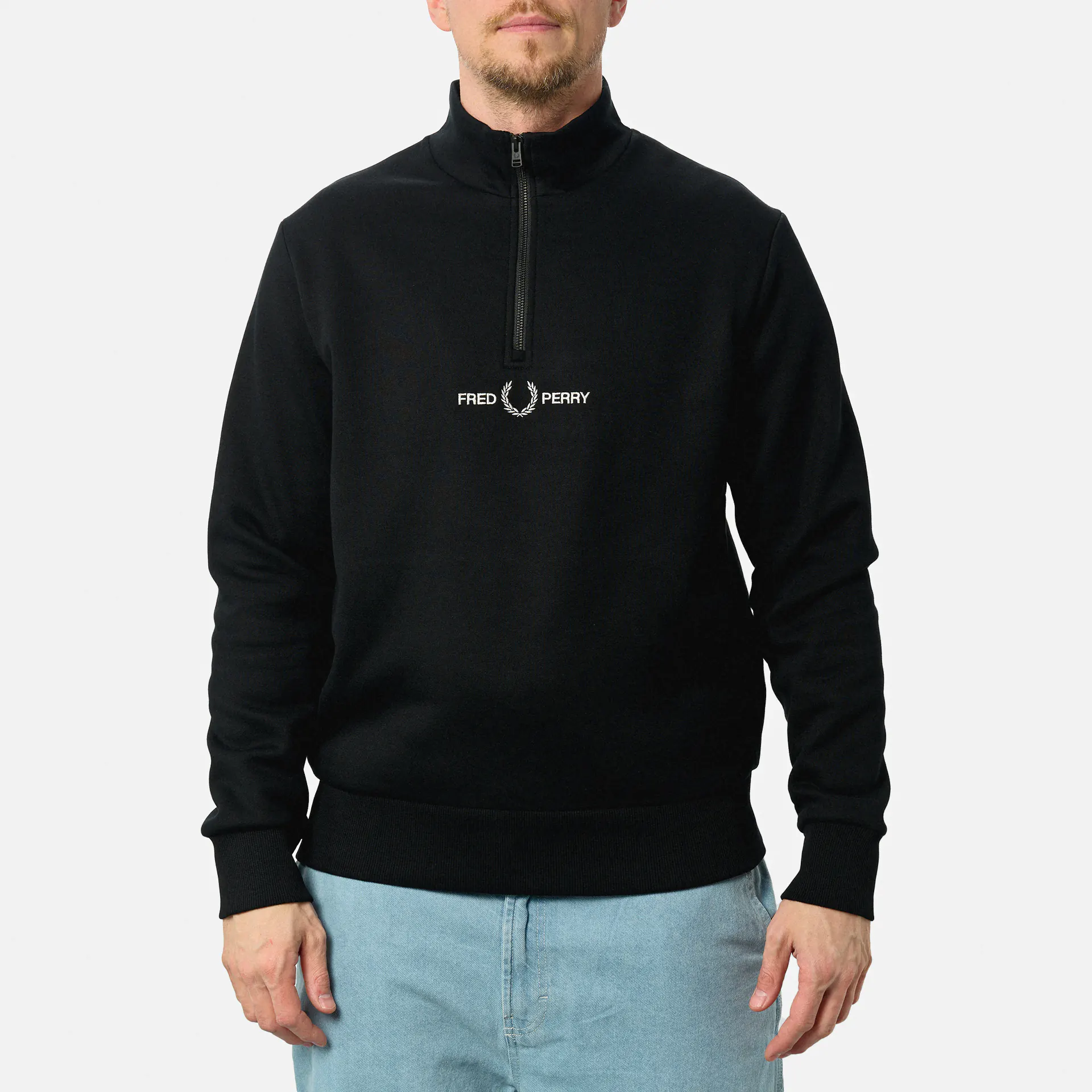 Fred Perry Double Graphic Half Zip Sweatshirt Black/Snow White 