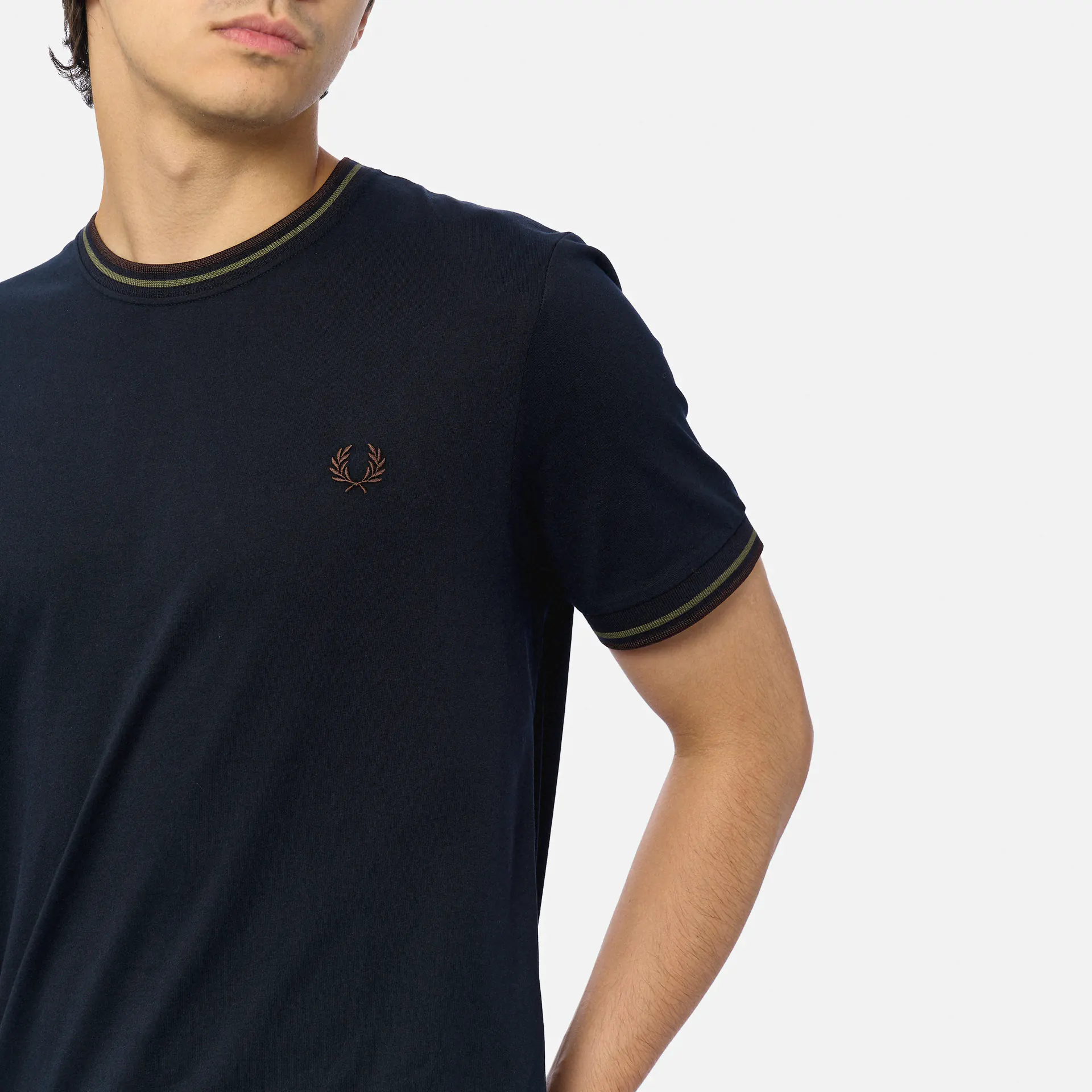 Fred Perry Twin Tipped T-Shirt Navy/Laurel Wreath Green/Brick