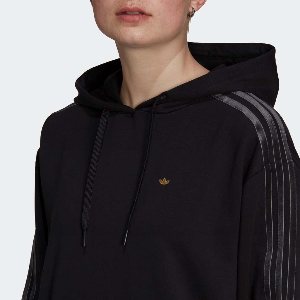 Adidas Cozy Velvet Stripes And Trefoil Rivet Oversize Hoodie