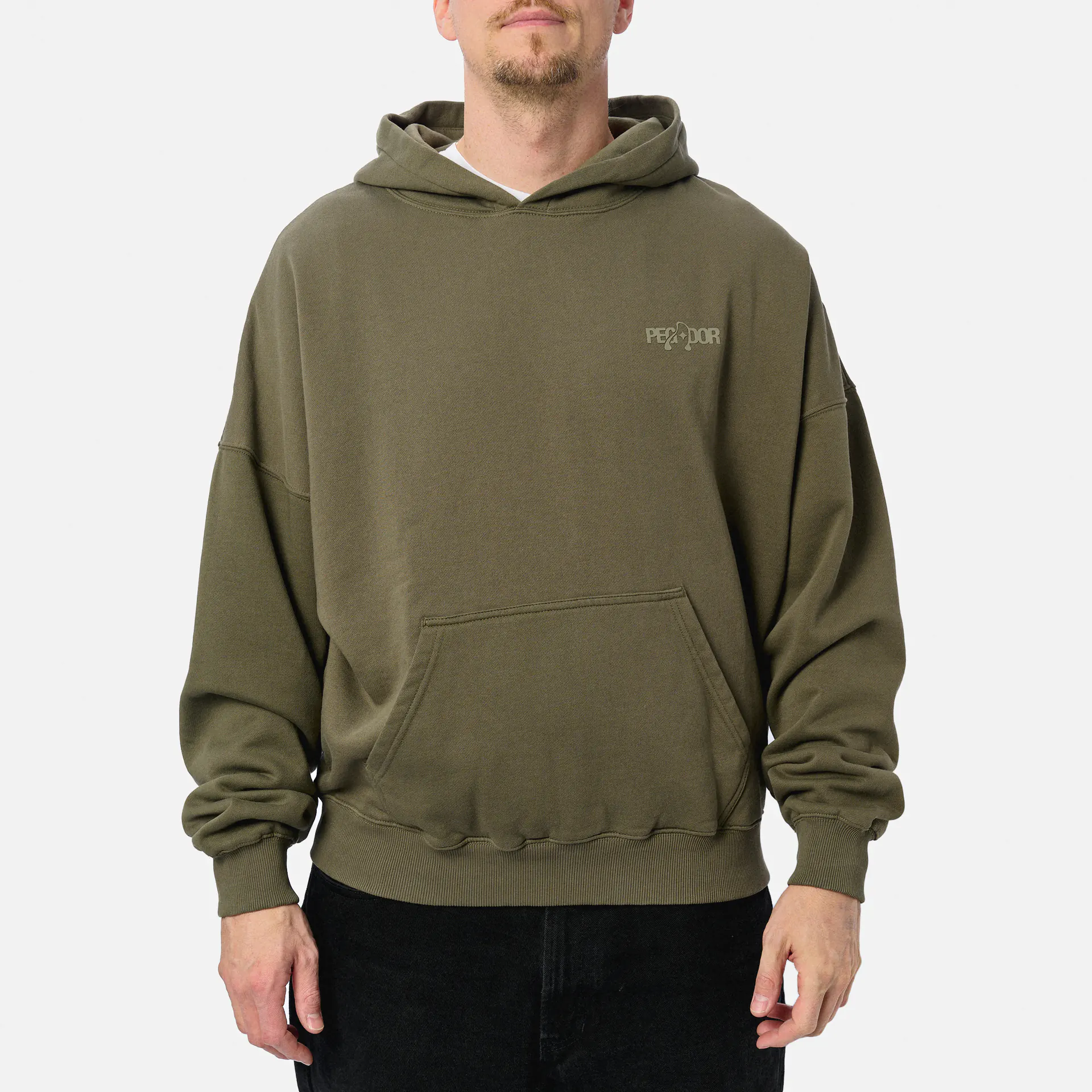 PEGADOR Miner Boxy Hoodie Washed Faded Olive