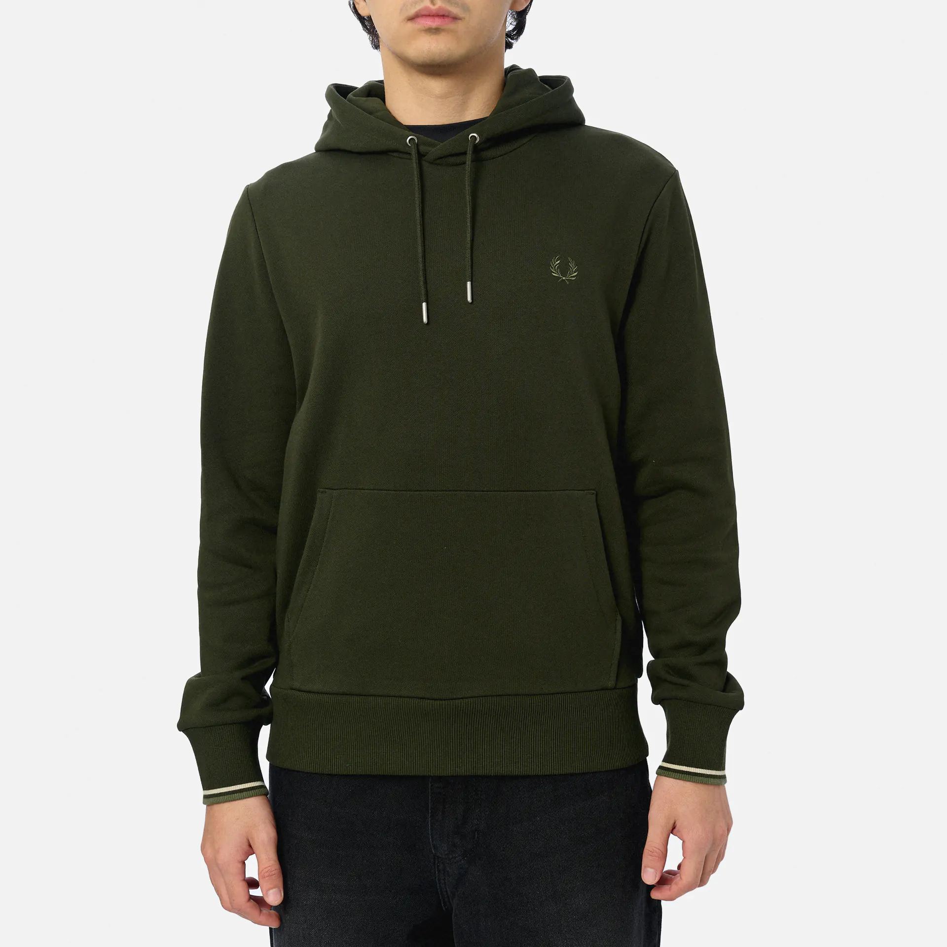 Fred Perry Tipped Hooded Sweatshirt Hunting Green/Light Oyster/Laurel Wreath Green