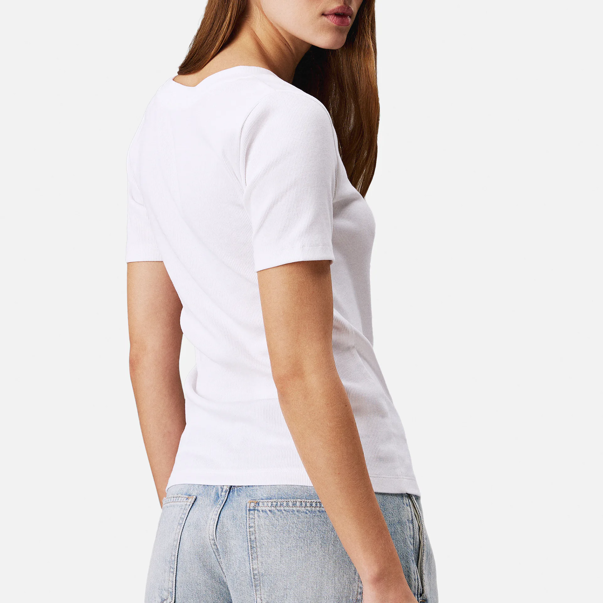 Calvin Klein Jeans Woven Label Rib V-Neck T-Shirt White