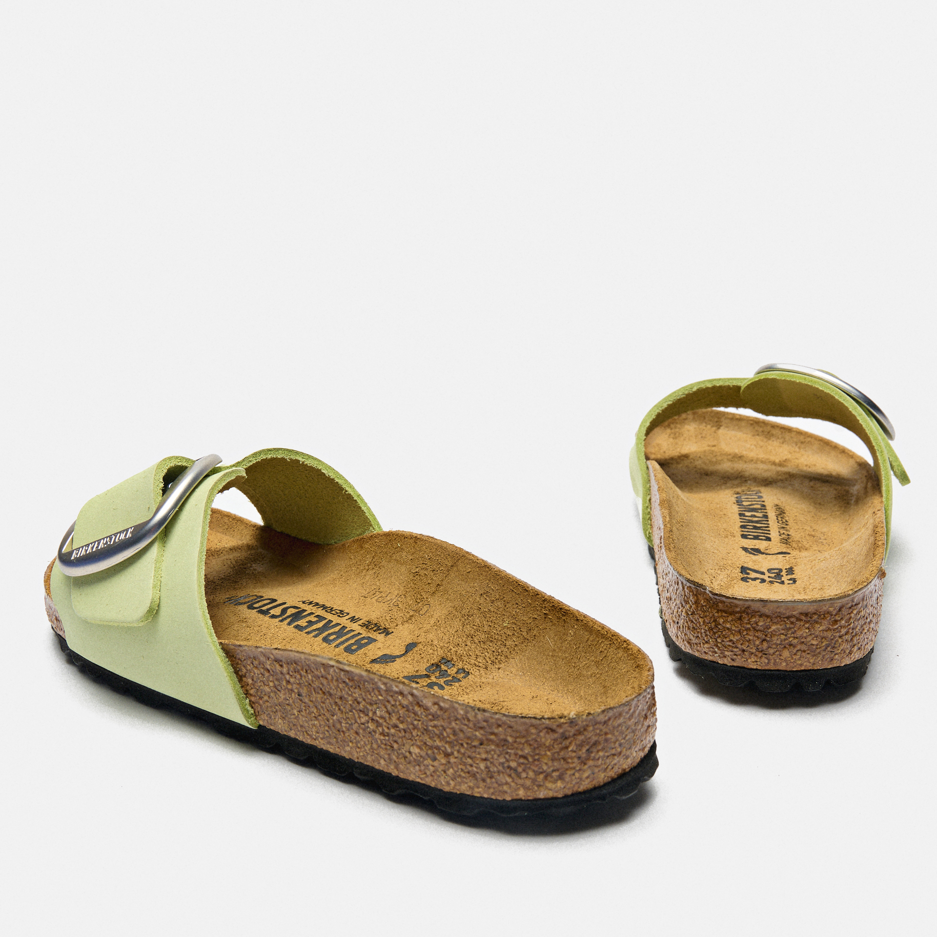 Birkenstock Madrid Big Buckle Nubuck Leather Sandals Narrow Faded Lime