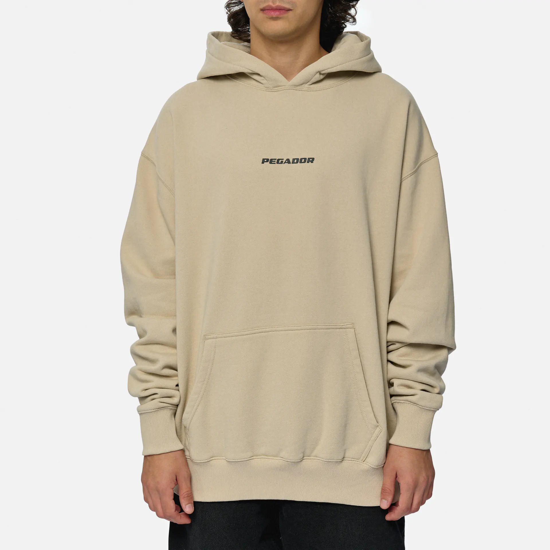 PEGADOR Colne Logo Oversized Hoodie Washed Light Beige Anthracite