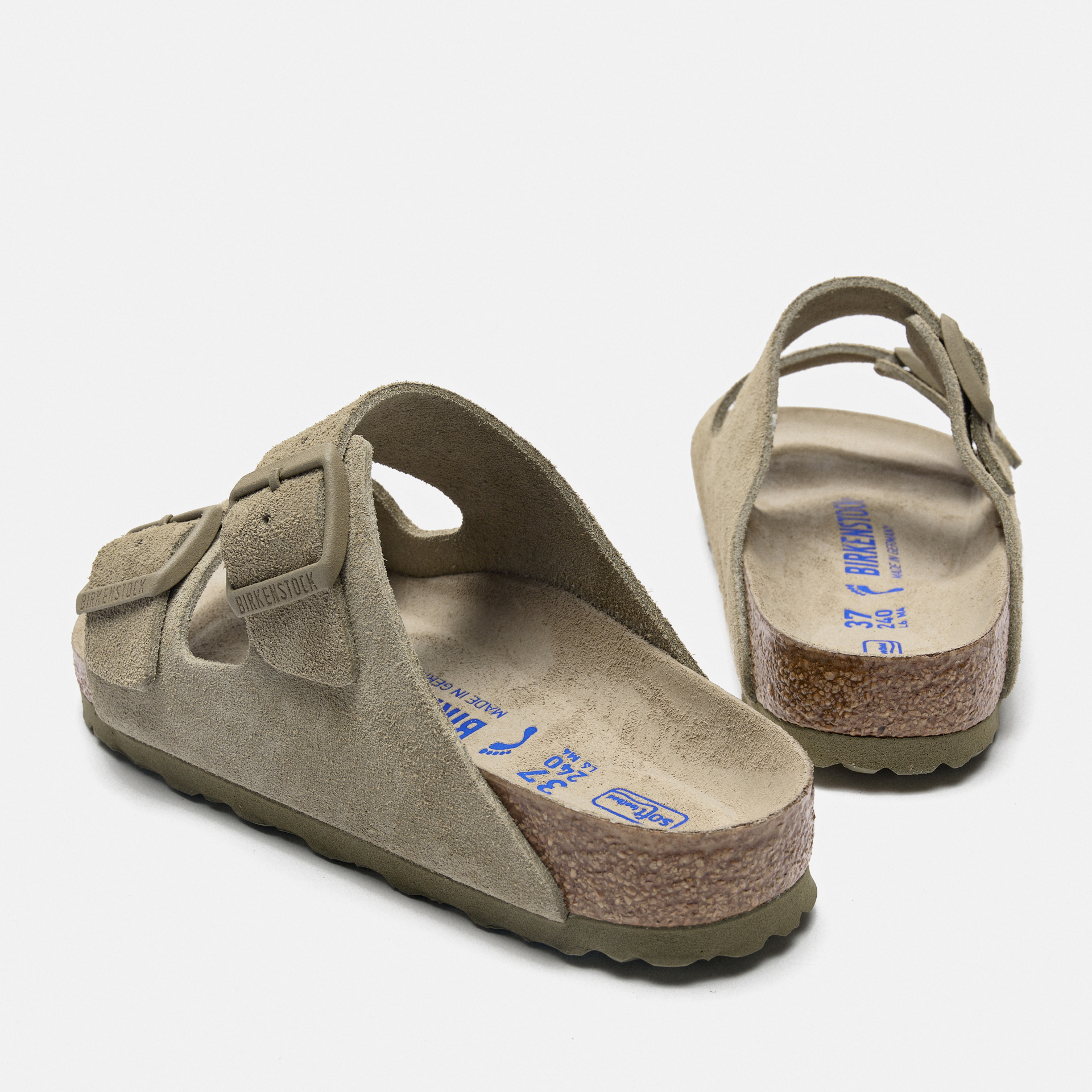 Birkenstock Women Arizona Suede Leather Sandals Narrow Faded Khaki