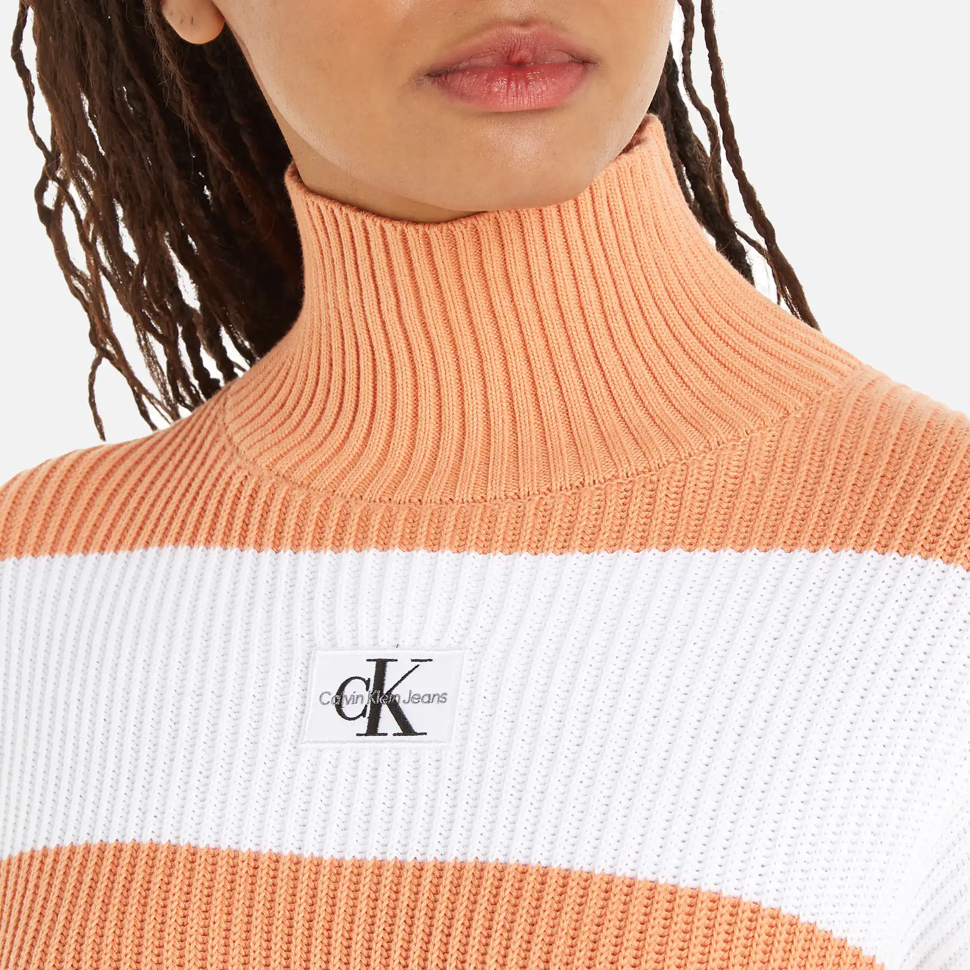 Calvin Klein Jeans Label Chunky Sweater Ivory/Tropical Orange