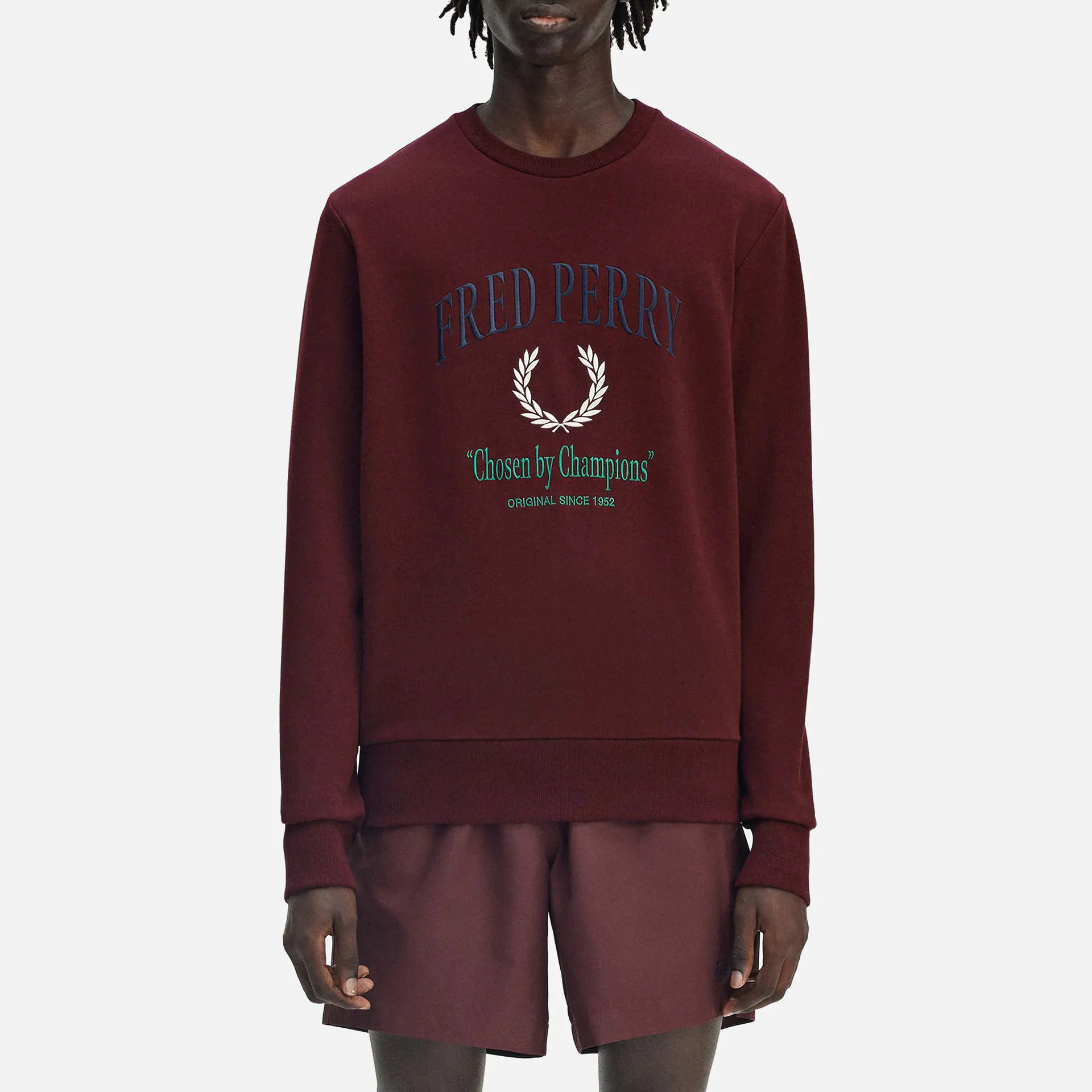 Fred Perry Embroidered Champion Sweatshirt Oxblood