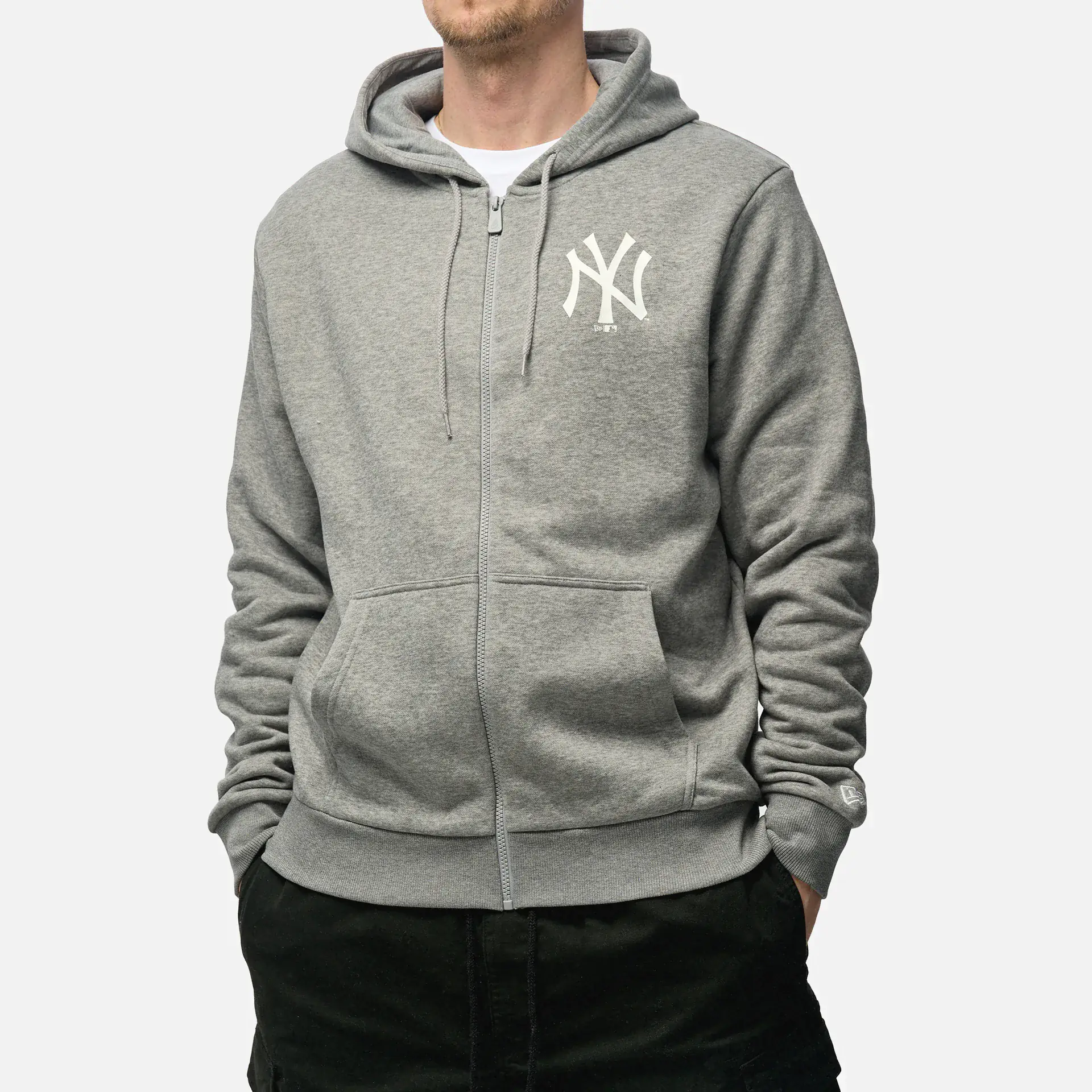 New Era MLB NY Yankees League Essentials Full Zip Hoody Heather Grey/White