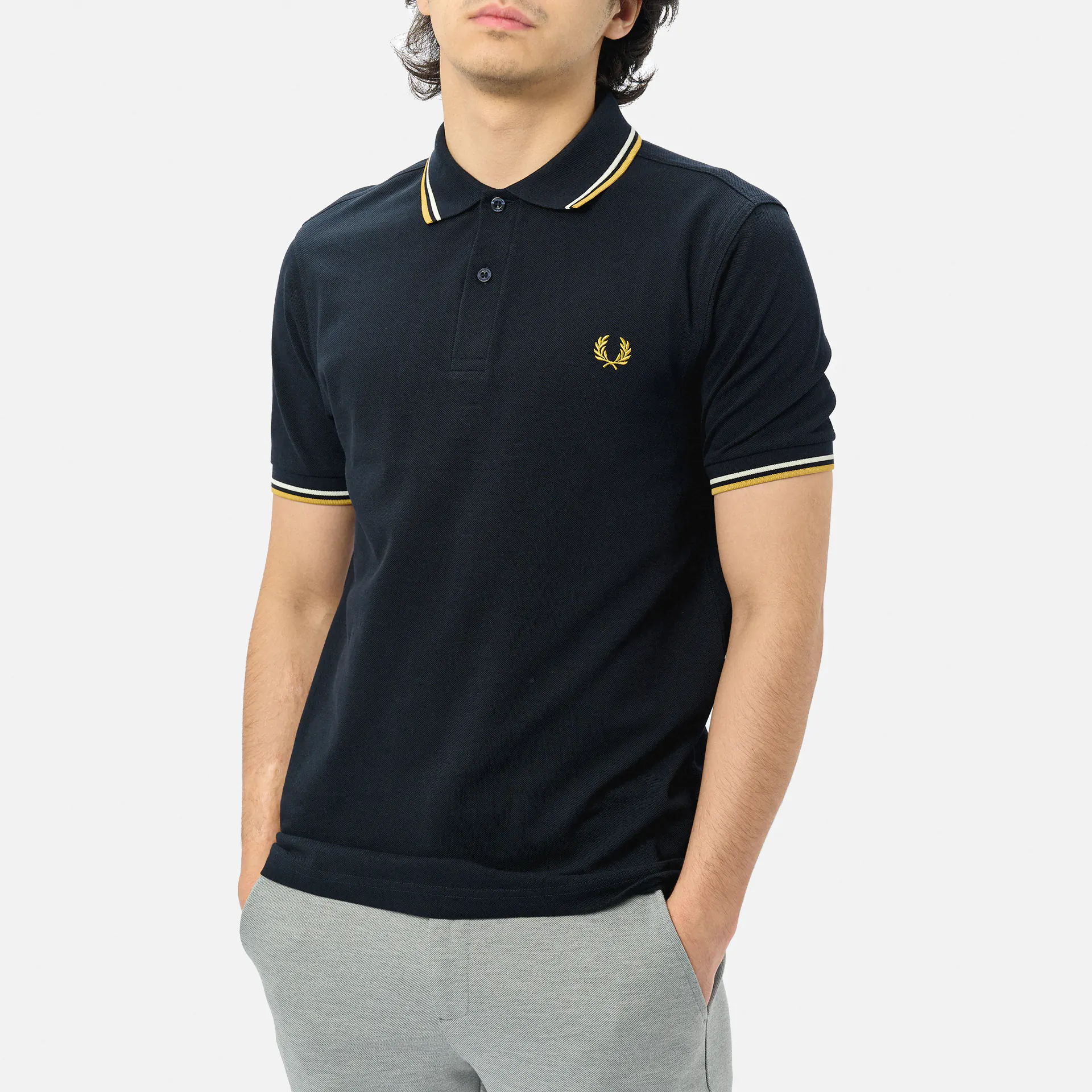 Fred Perry Twin Tipped Polo Shirt Porridge Navy/Ecru/Honeycomb