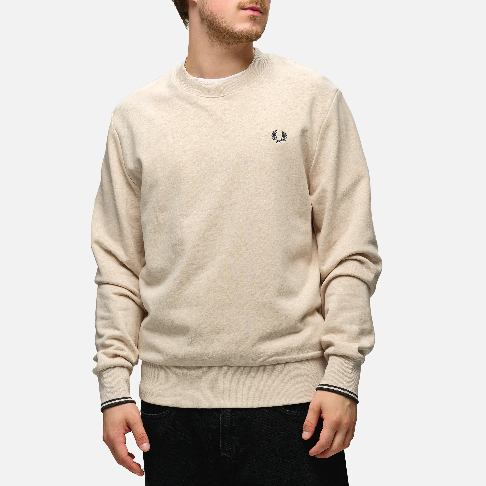 Fred Perry Crew Neck Sweatshirt Porridge Marl/Anchor Grey 