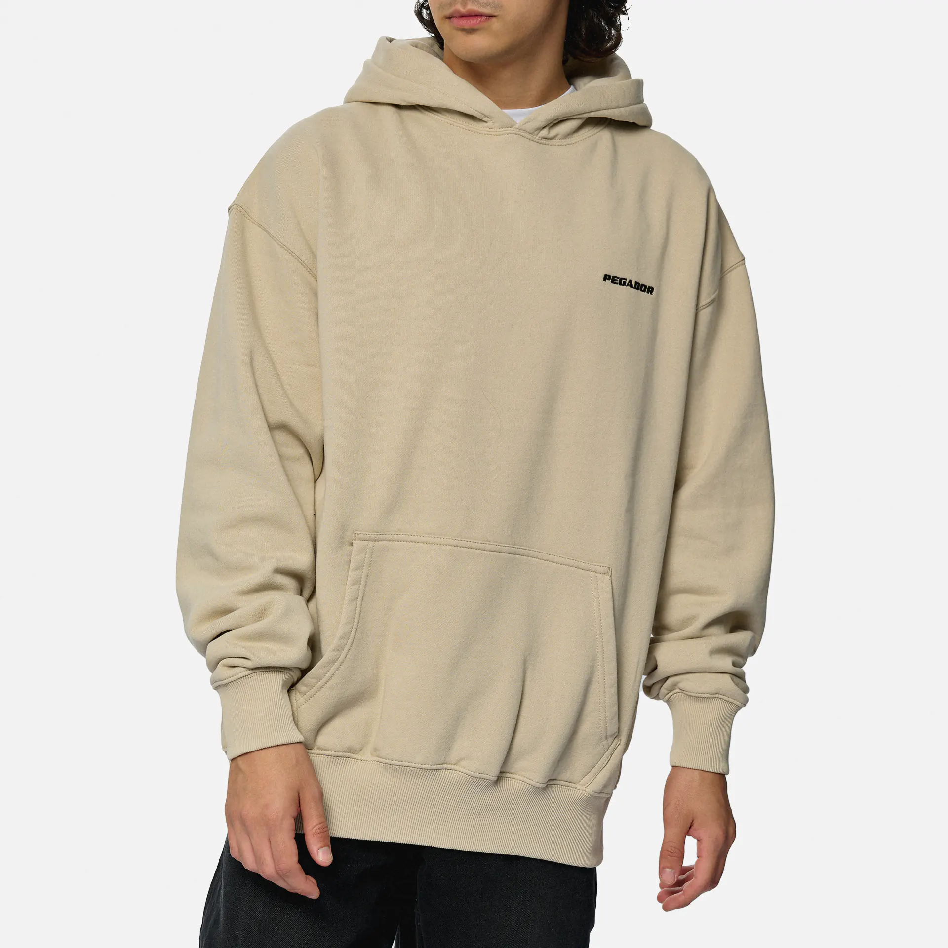 PEGADOR Logo Oversized Hoodie Washed Light Beige