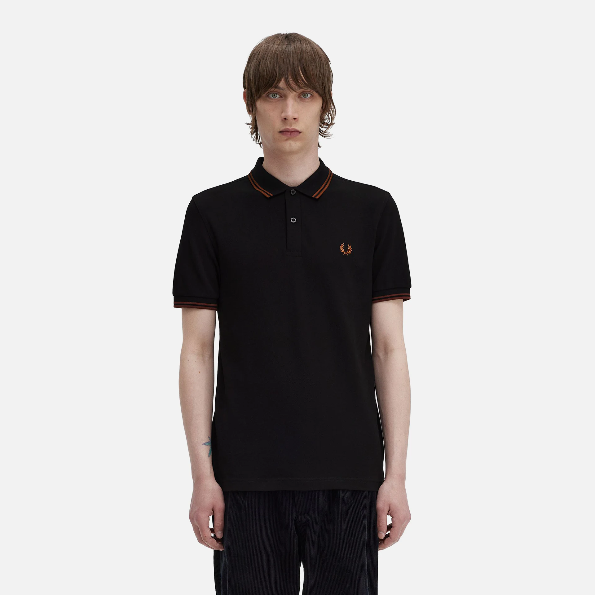 Fred Perry Twin Tipped Polo Shirt Black/Whiskey Brown