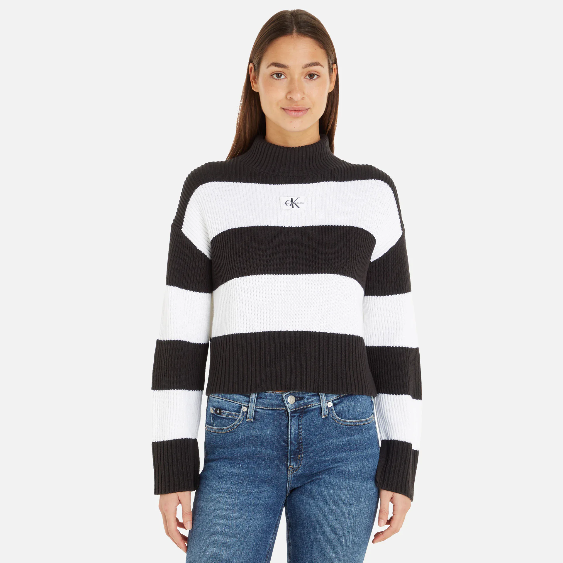 Calvin Klein Label Chunky Sweater Black/Bright White Stripes
