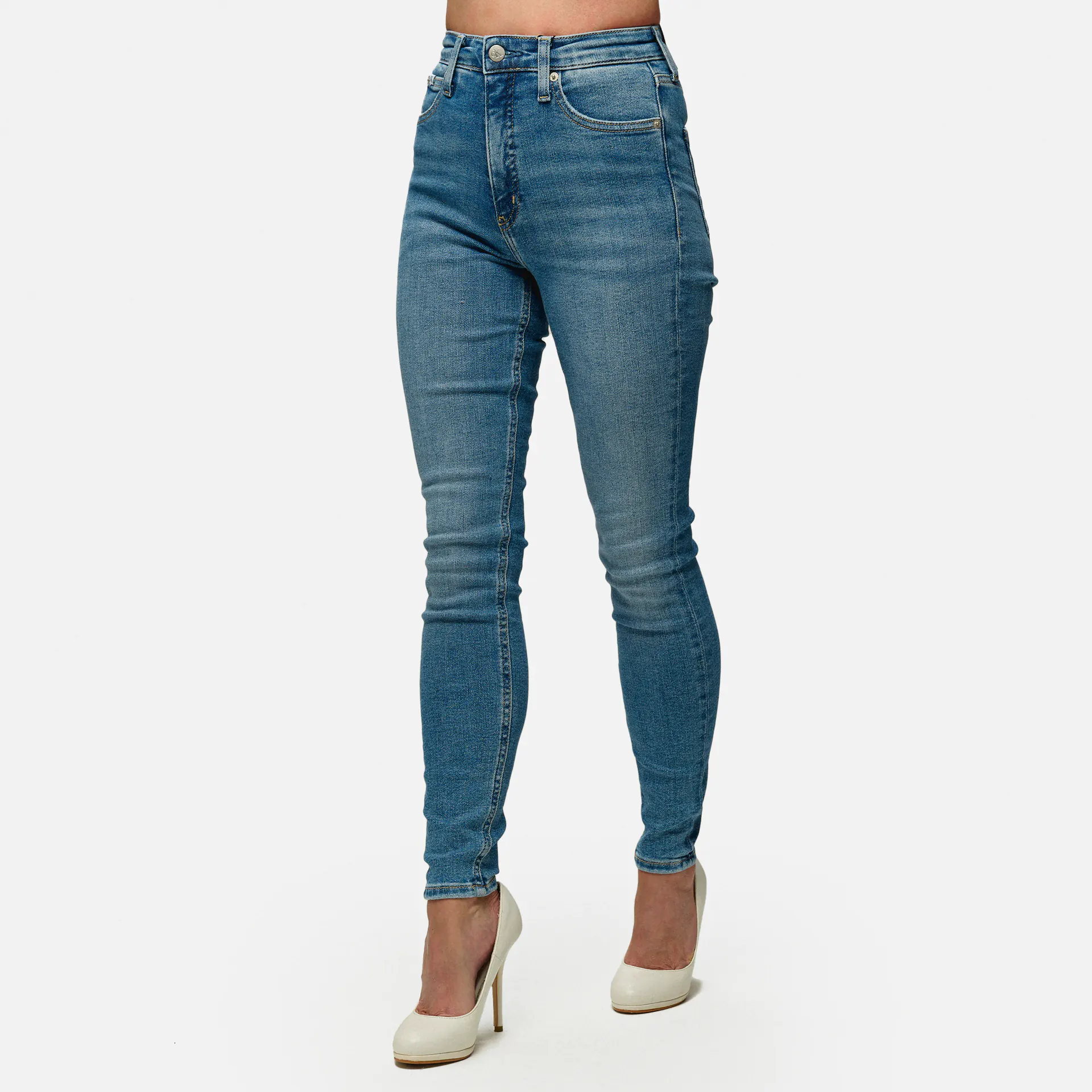 Calvin Klein Jeans High Rise Super Skinny Ankle Jeans Denim Light