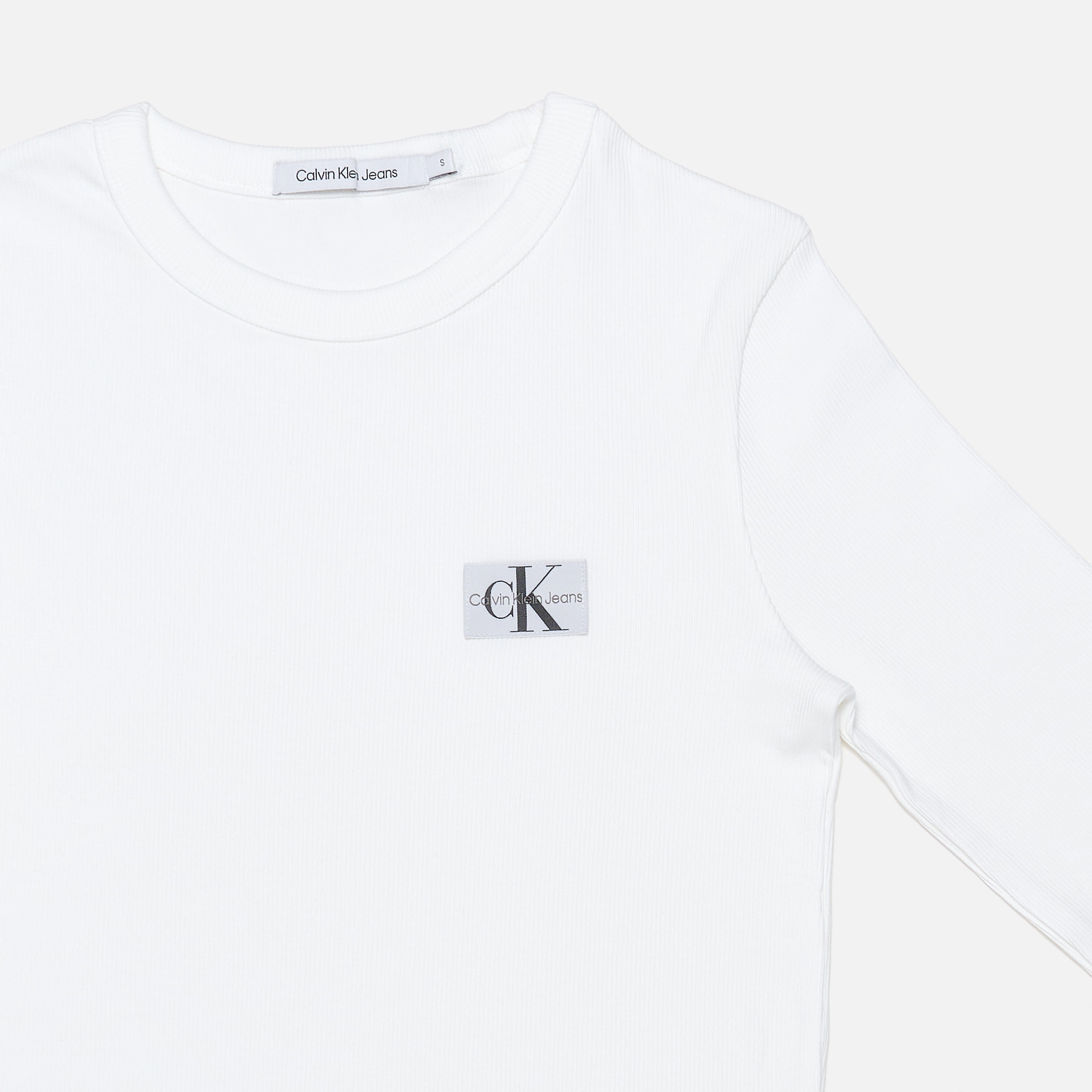 Calvin Klein Bright Woven White Rib Long Jeans Label Sleeve