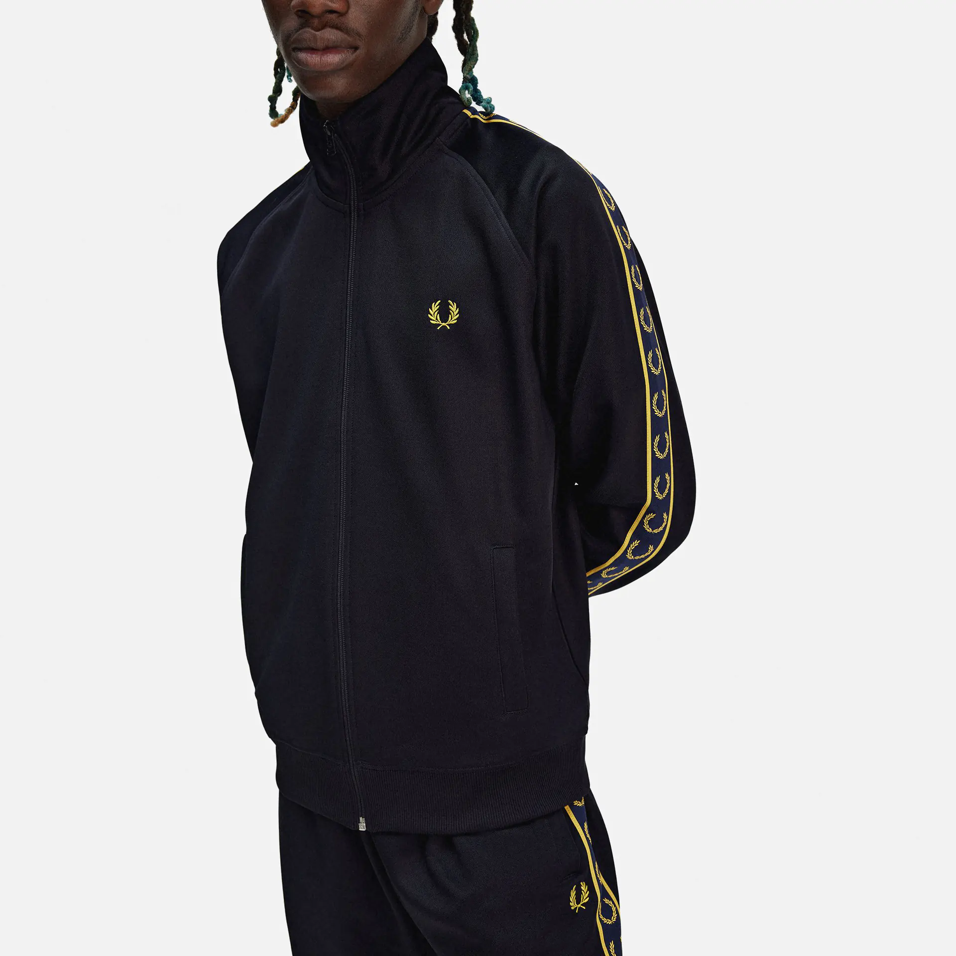 Fred Perry Contrast Tape Track Jacket Navy/Honeycomb