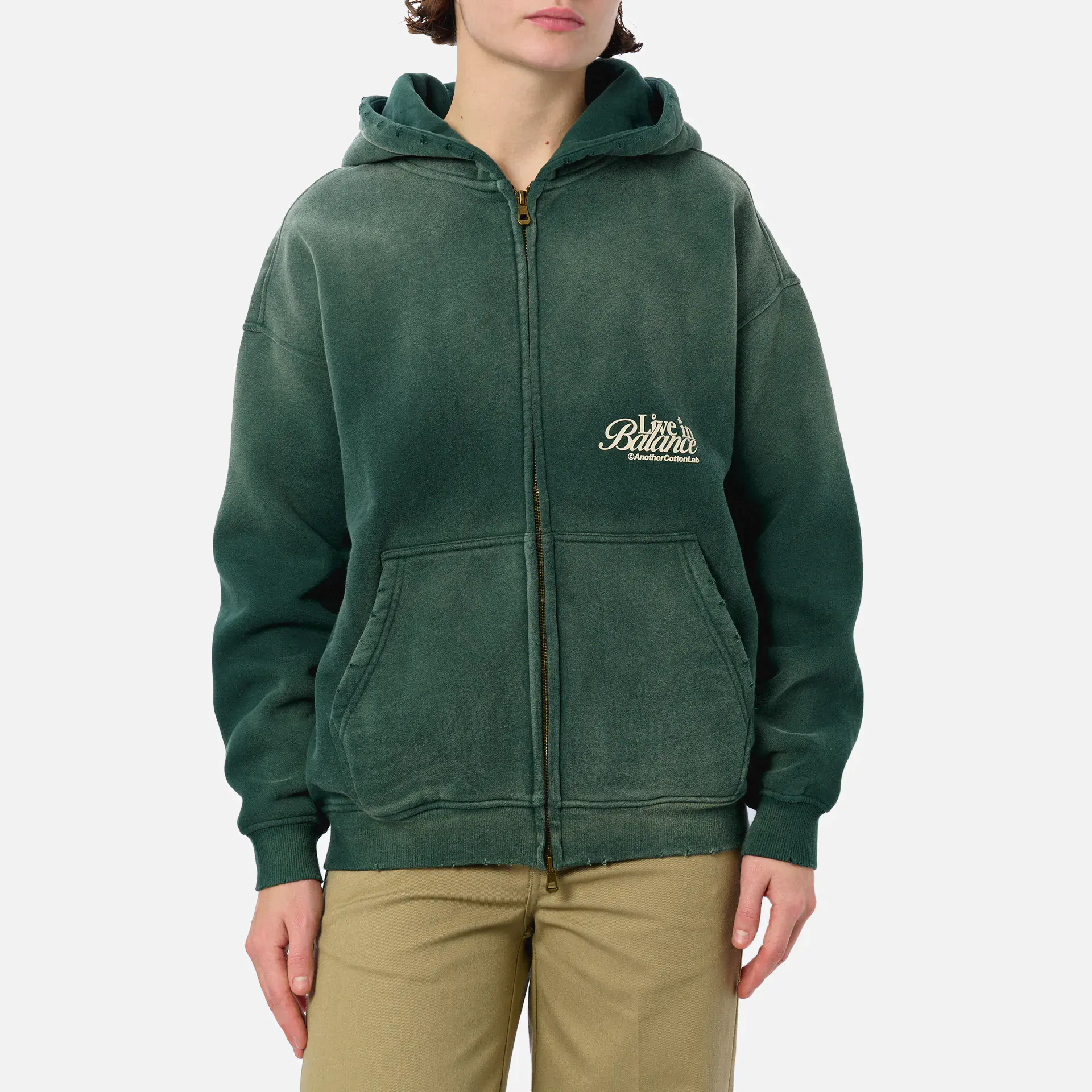 Another Cotton Live in Balance Heavy Oversized Zip Hoodie Green