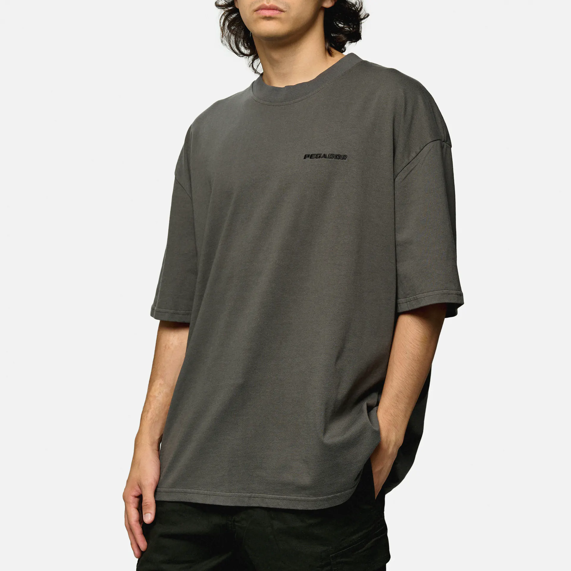 PEGADOR Logo Oversized T-Shirt Washed Anthracite