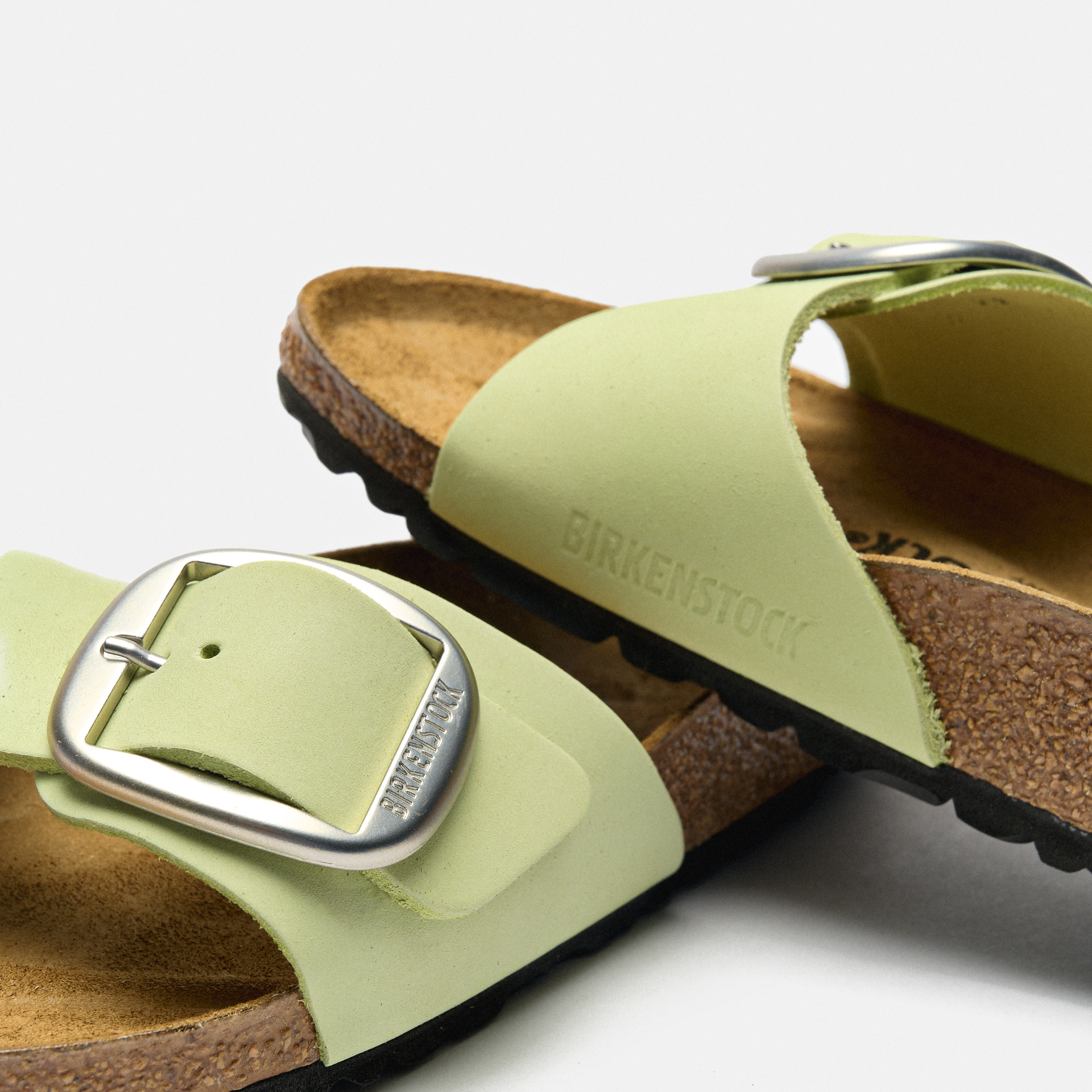 Birkenstock Madrid Big Buckle Nubuck Leather Sandals Narrow Faded Lime