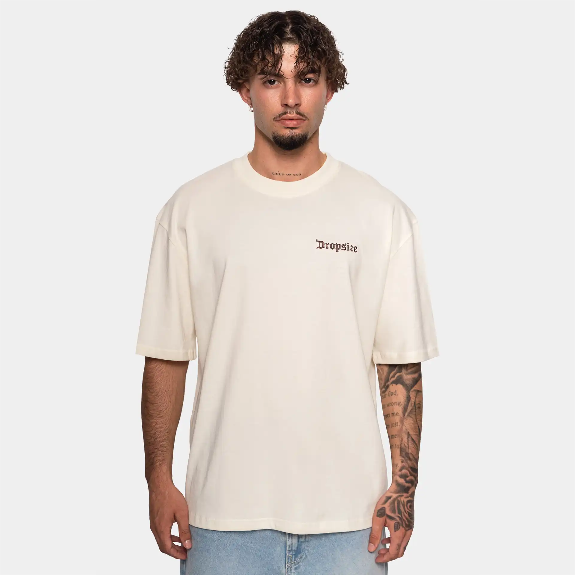 Dropsize Oversize Embo Print T-Shirt Beige/Brown