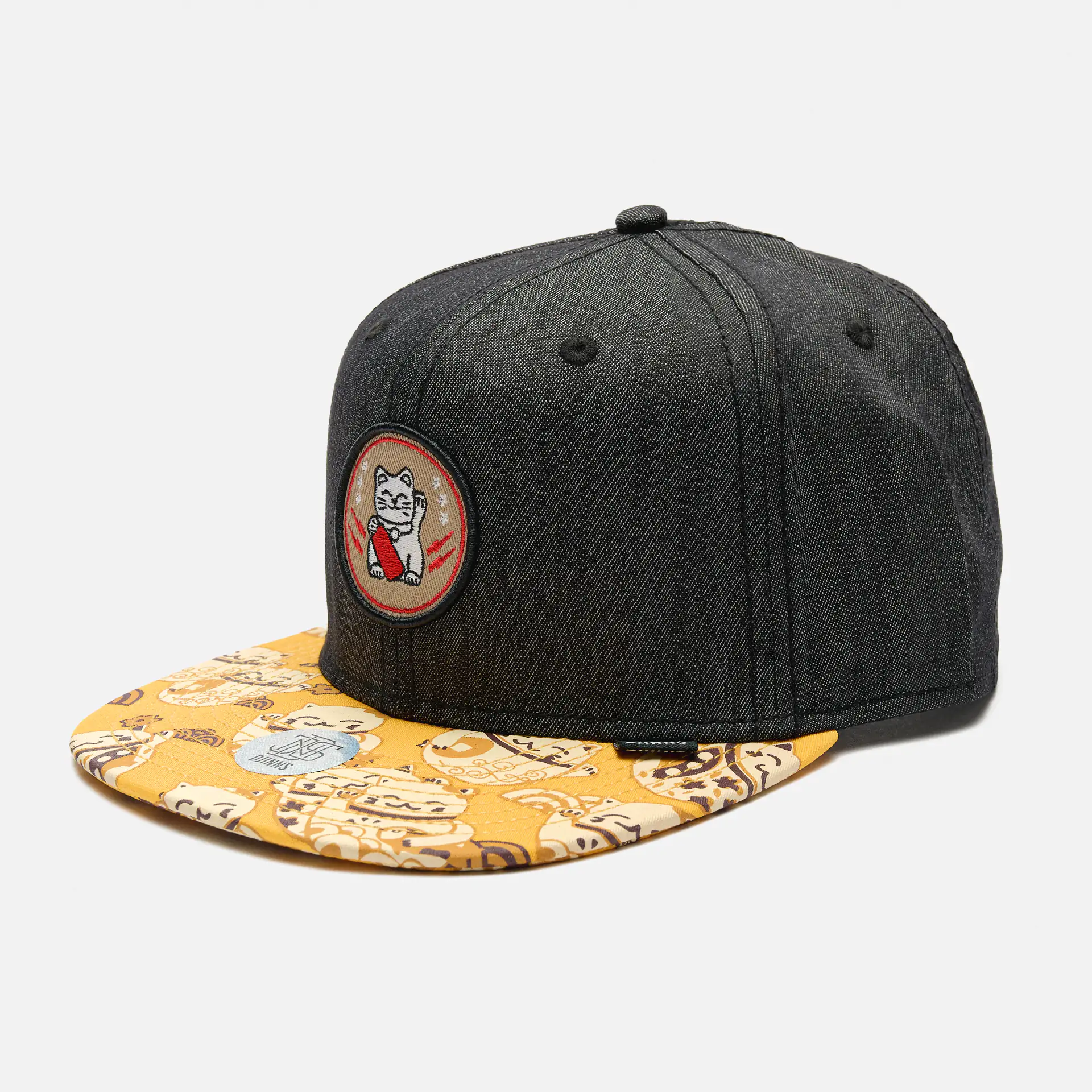 DJINNS 6 Panel Snapback Cap LuckyCat Linen Rev. Black