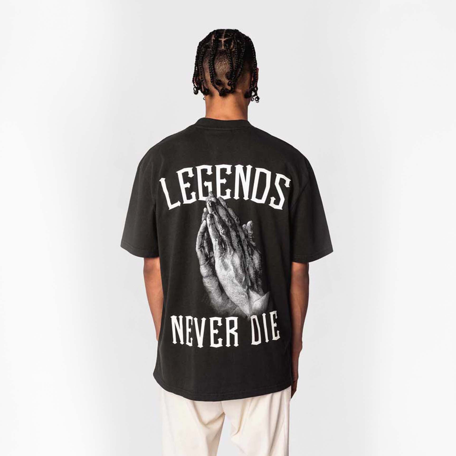 Dropsize Heavy Oversize Legends Never Die T-Shirt Washed Black