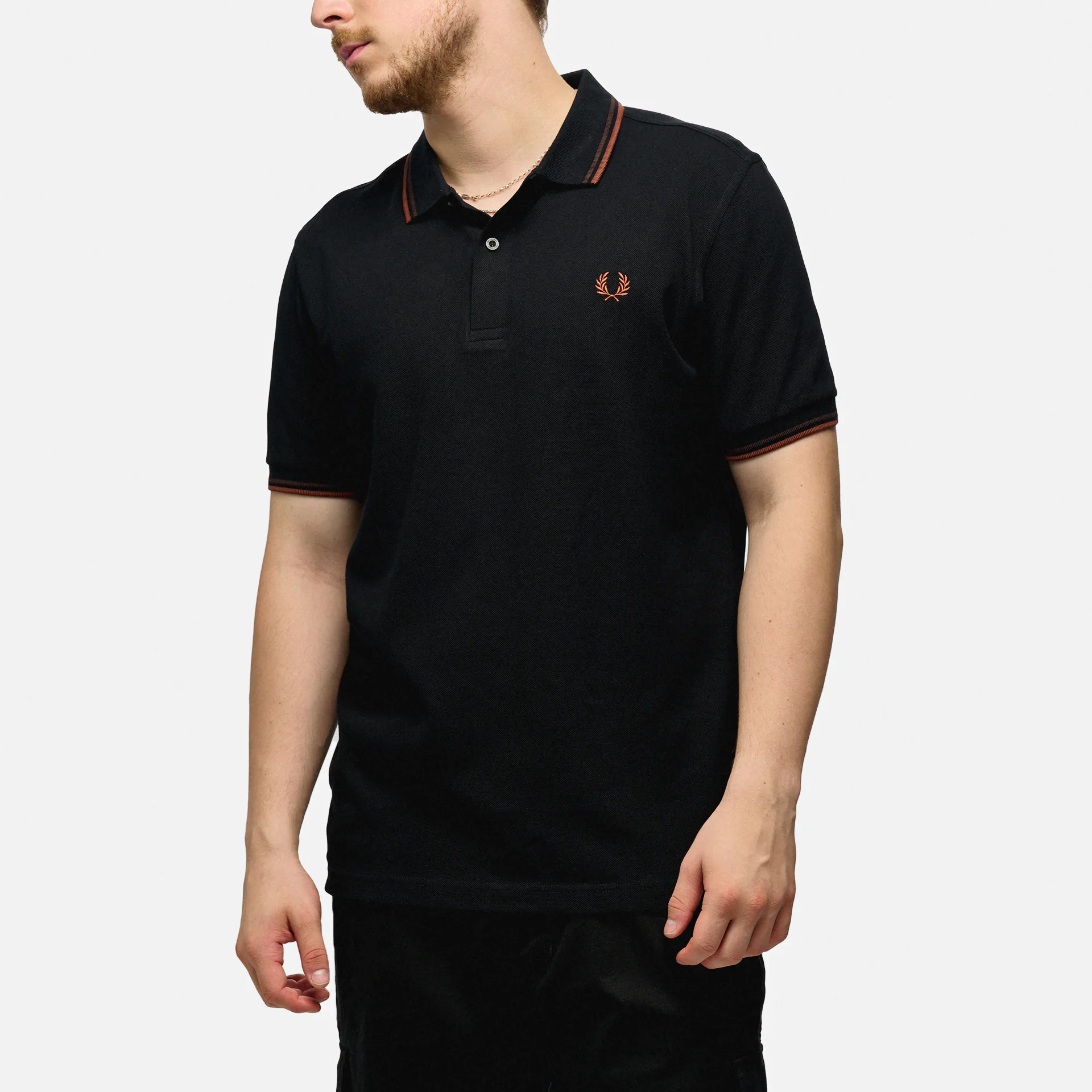 Fred Perry Twin Tipped Polo Shirt Porridge Black/Carrington Road Brick/Whiskey Brown