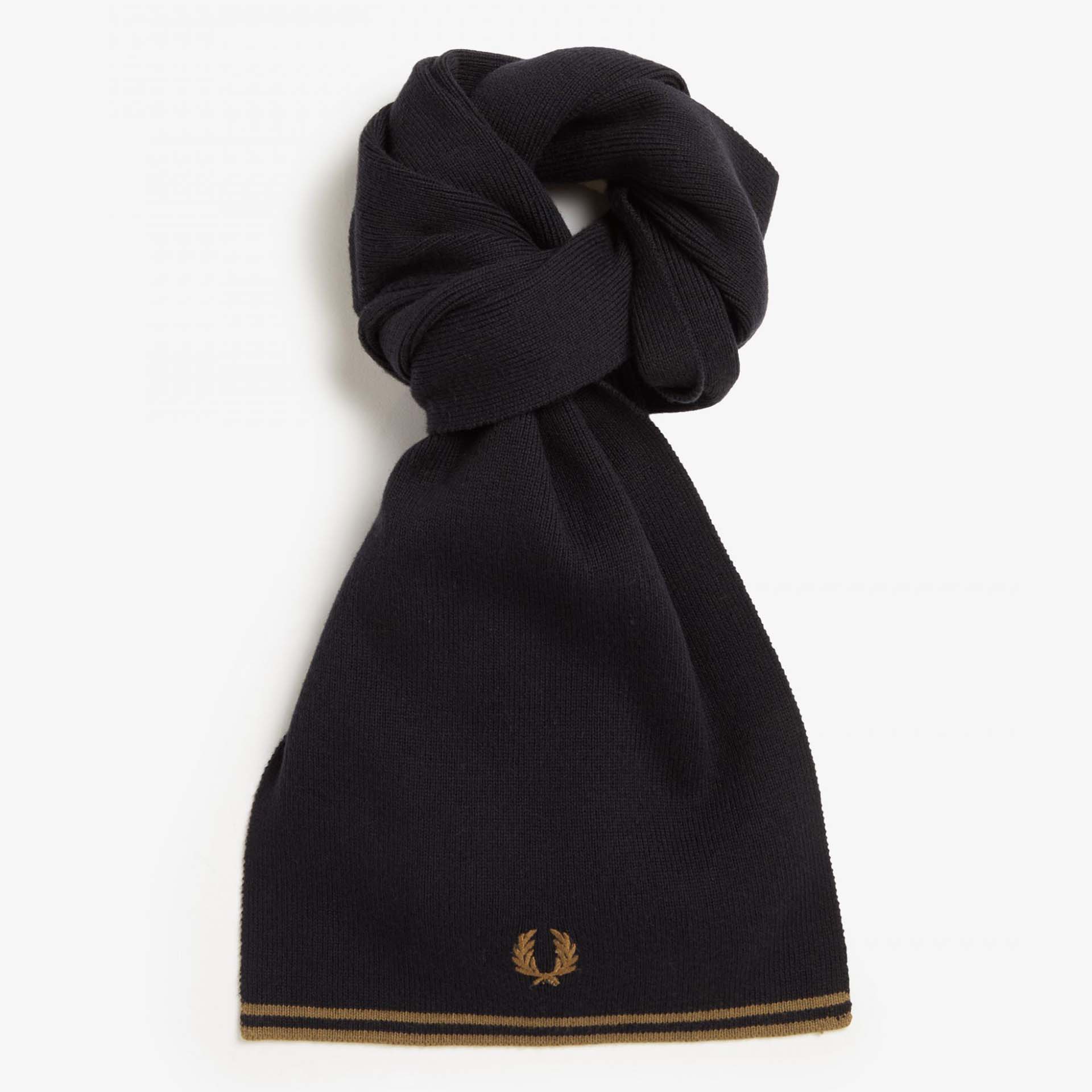 Fred Perry Twin Tipped Merino Wool Scarf Black/Shadded Stone